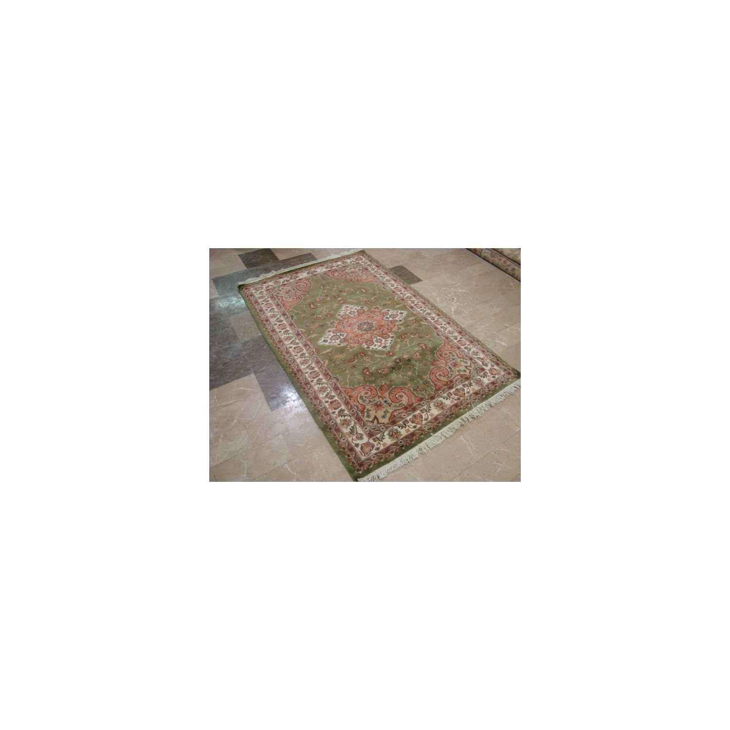 Ahmedani Lovely Medallion Hand Knotted Wool Silk Carpet 6.0' x 4.0' Area Rug - Olive Green