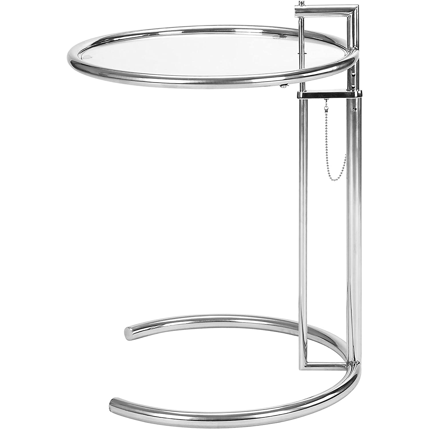 Eileen Gray Furniture® Nicer Side Table basse réglable en verre trempé cercle supérieur et cadre en acier inoxydable Tublar