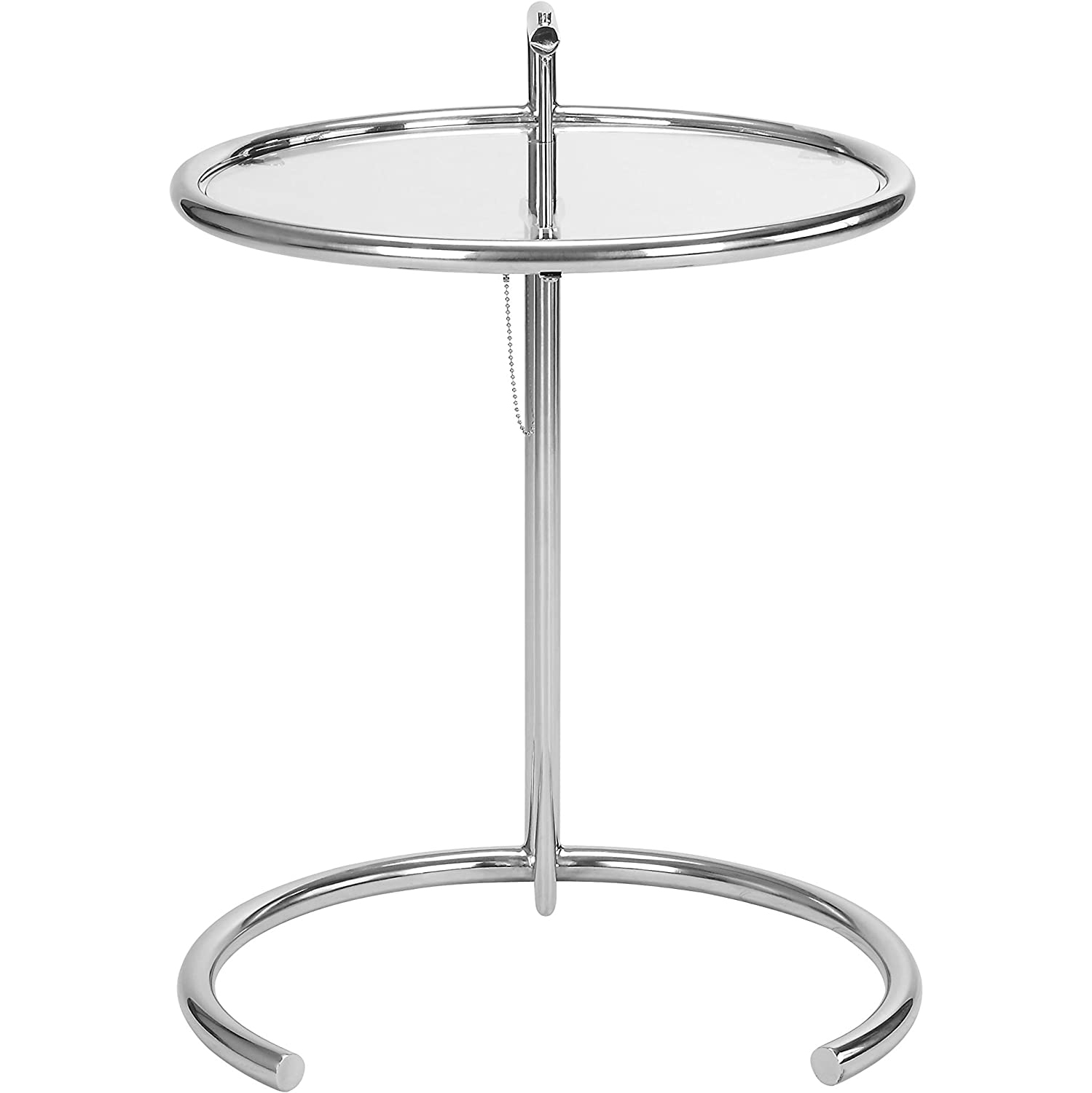 Eileen Gray Furniture® Nicer Side Table basse réglable en verre trempé cercle supérieur et cadre en acier inoxydable Tublar