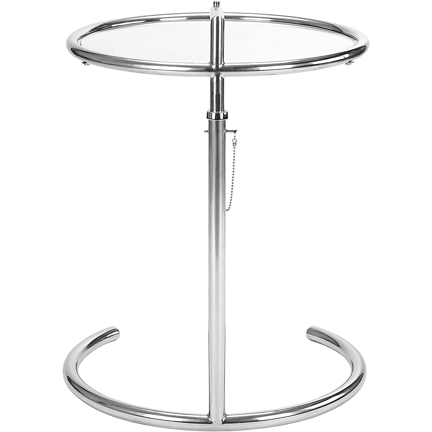 Eileen Gray Furniture® Nicer Side Table basse réglable en verre trempé cercle supérieur et cadre en acier inoxydable Tublar