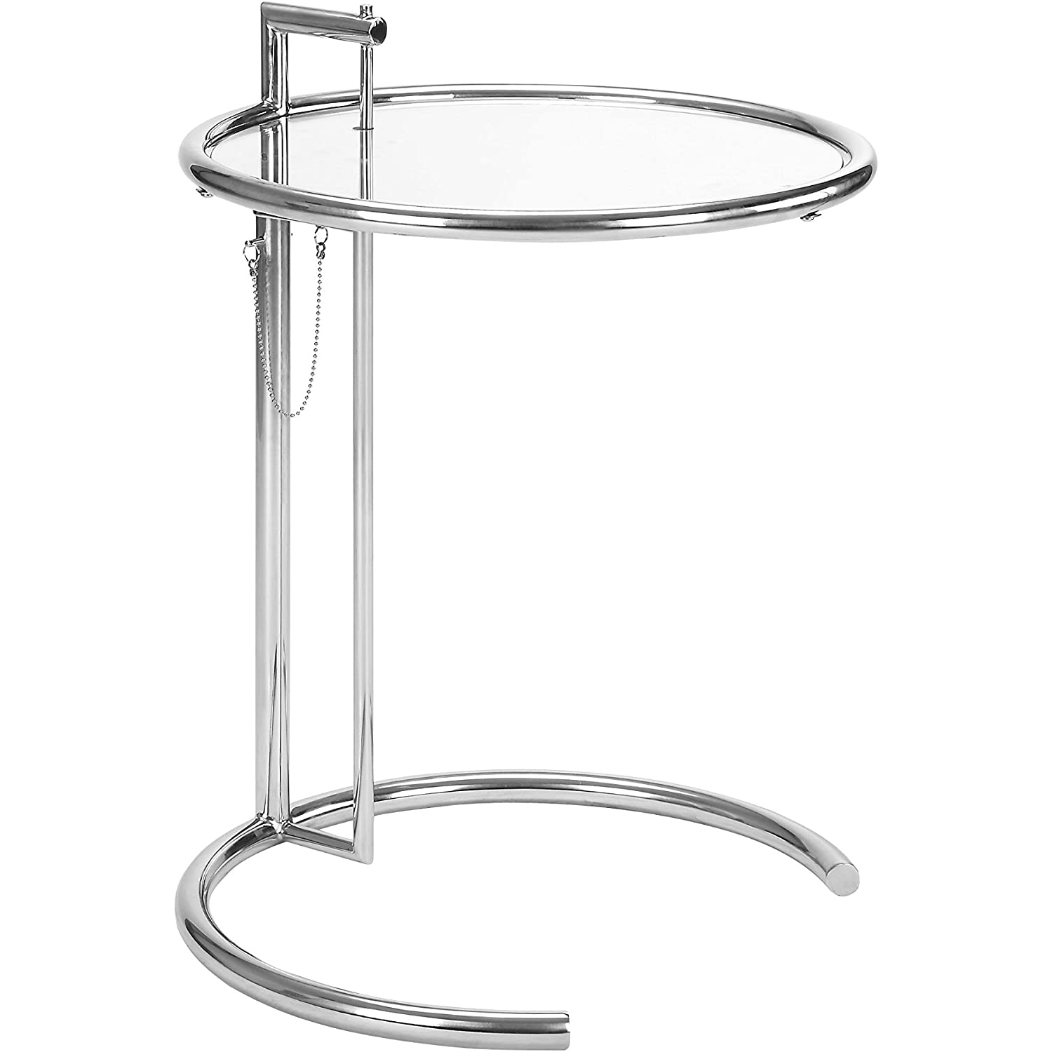 Eileen Gray Furniture® Nicer Side Table basse réglable en verre trempé cercle supérieur et cadre en acier inoxydable Tublar