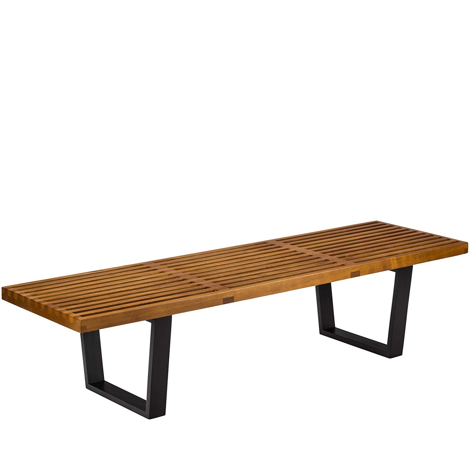 Nicer Furniture® George Nelson Platform Bench with Hardwood Top Finish and Black Painted Solid Wood Legs Walnut Finish 5 Feet