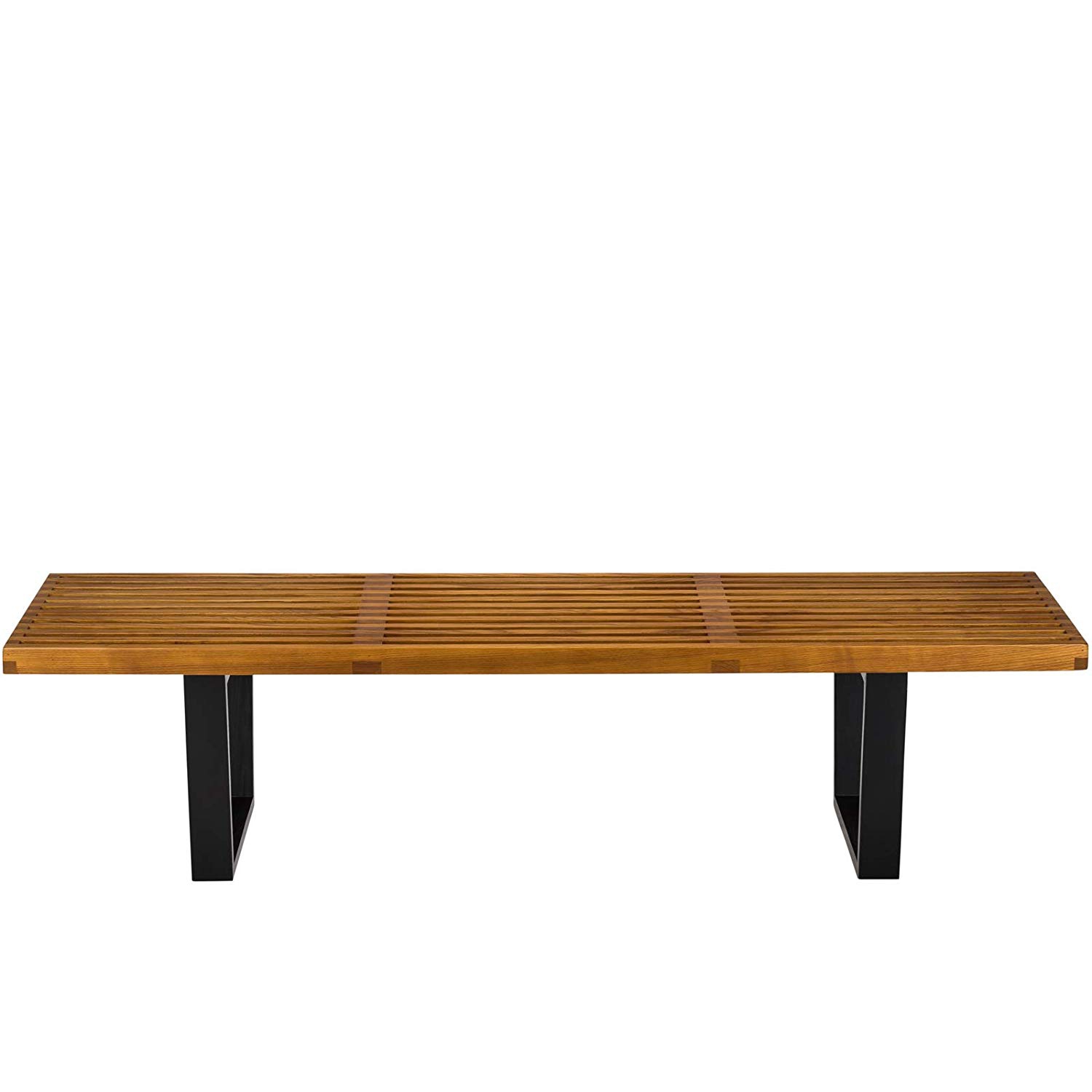Nicer Furniture® George Nelson Platform Bench with Hardwood Top Finish and Black Painted Solid Wood Legs Walnut Finish 5 Feet