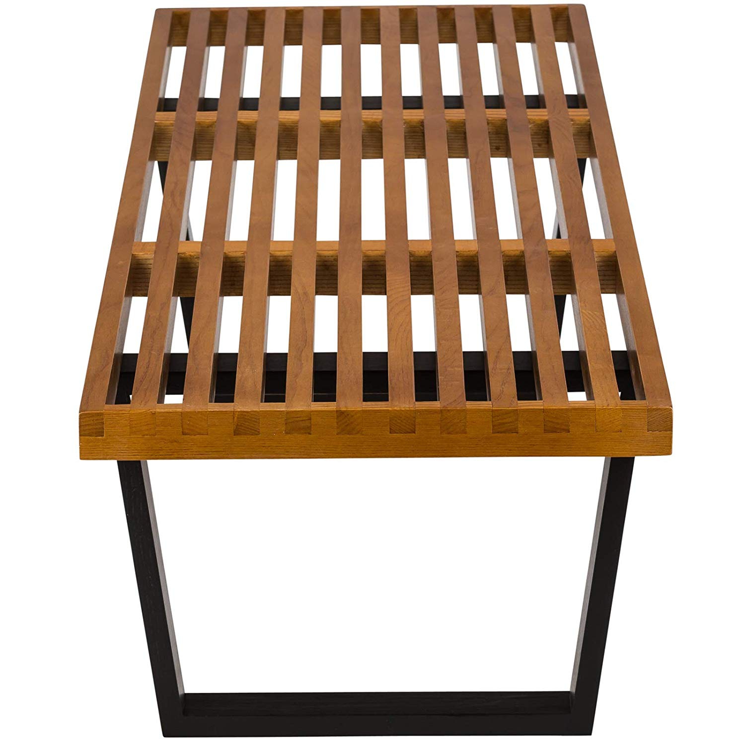 Nicer Furniture® George Nelson Platform Bench with Hardwood Top Finish and Black Painted Solid Wood Legs Walnut Finish 5 Feet