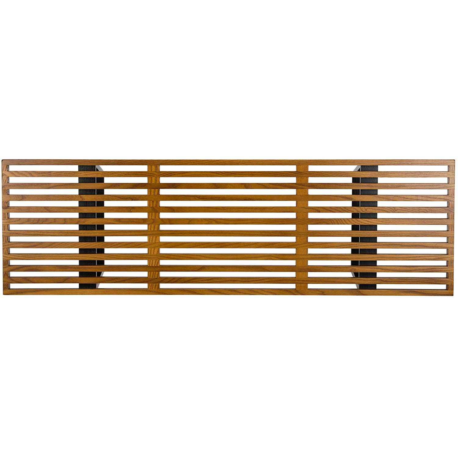 Nicer Furniture® George Nelson Platform Bench with Hardwood Top Finish and Black Painted Solid Wood Legs Walnut Finish 5 Feet