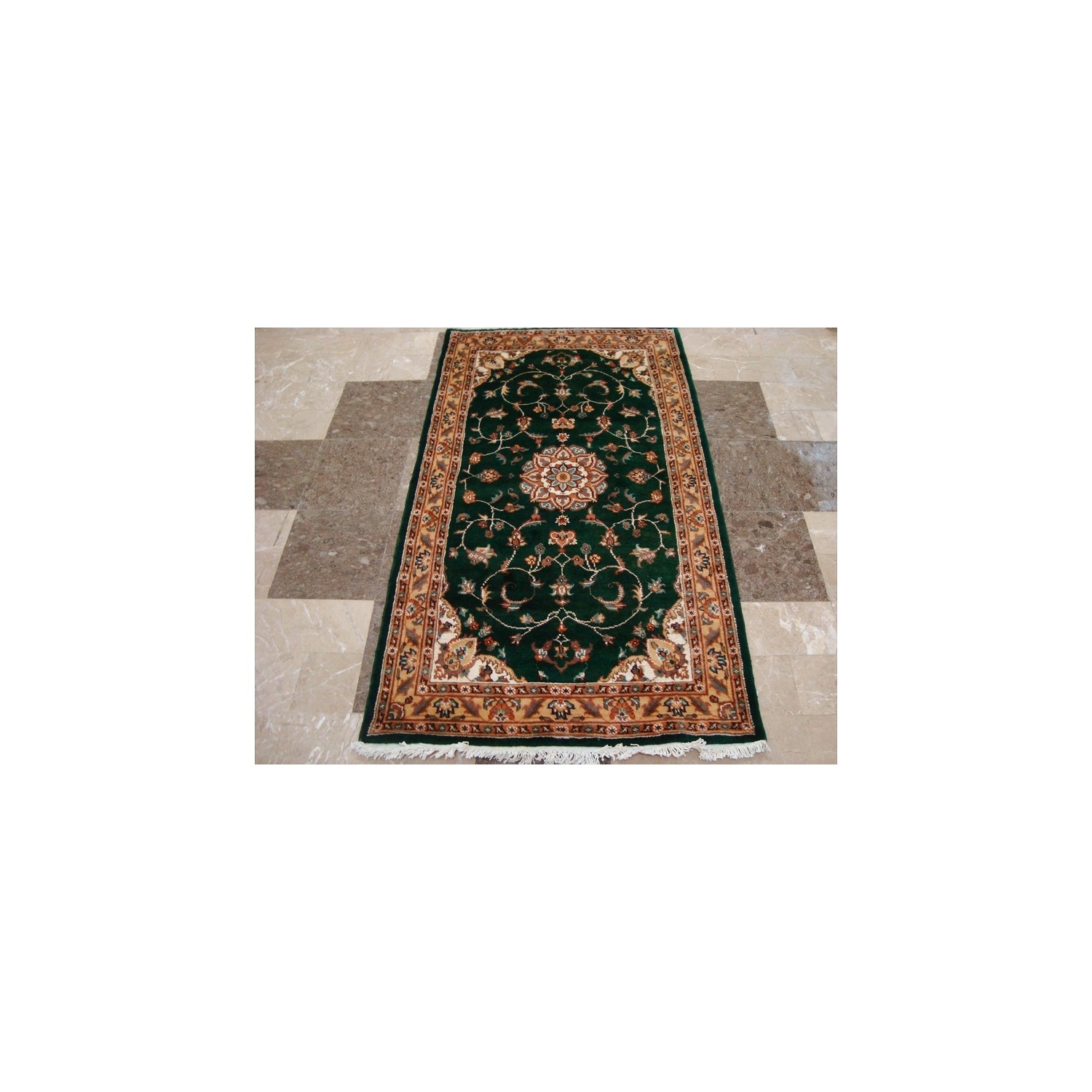 Exclusive Dark Green Floral Medallion Area Rug Hand Knotted Wool Silk Carpet'