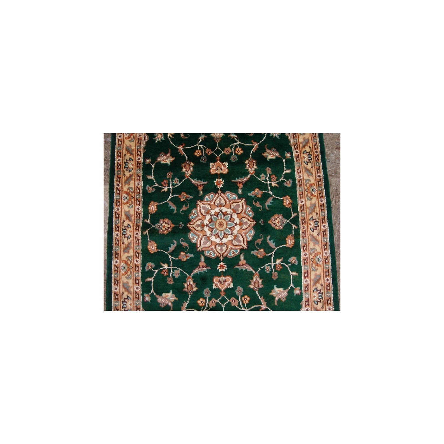 Exclusive Dark Green Floral Medallion Area Rug Hand Knotted Wool Silk Carpet'