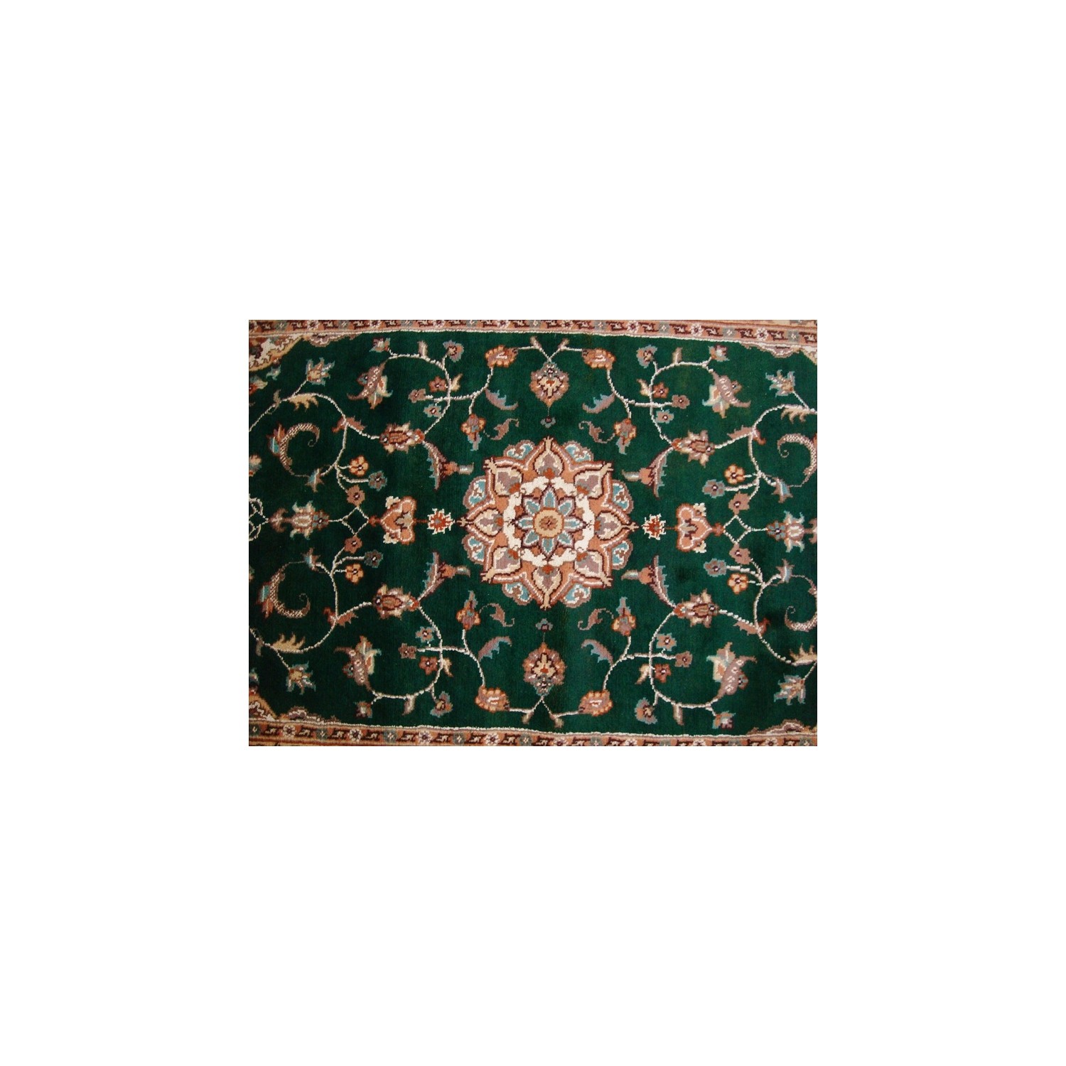 Exclusive Dark Green Floral Medallion Area Rug Hand Knotted Wool Silk Carpet'