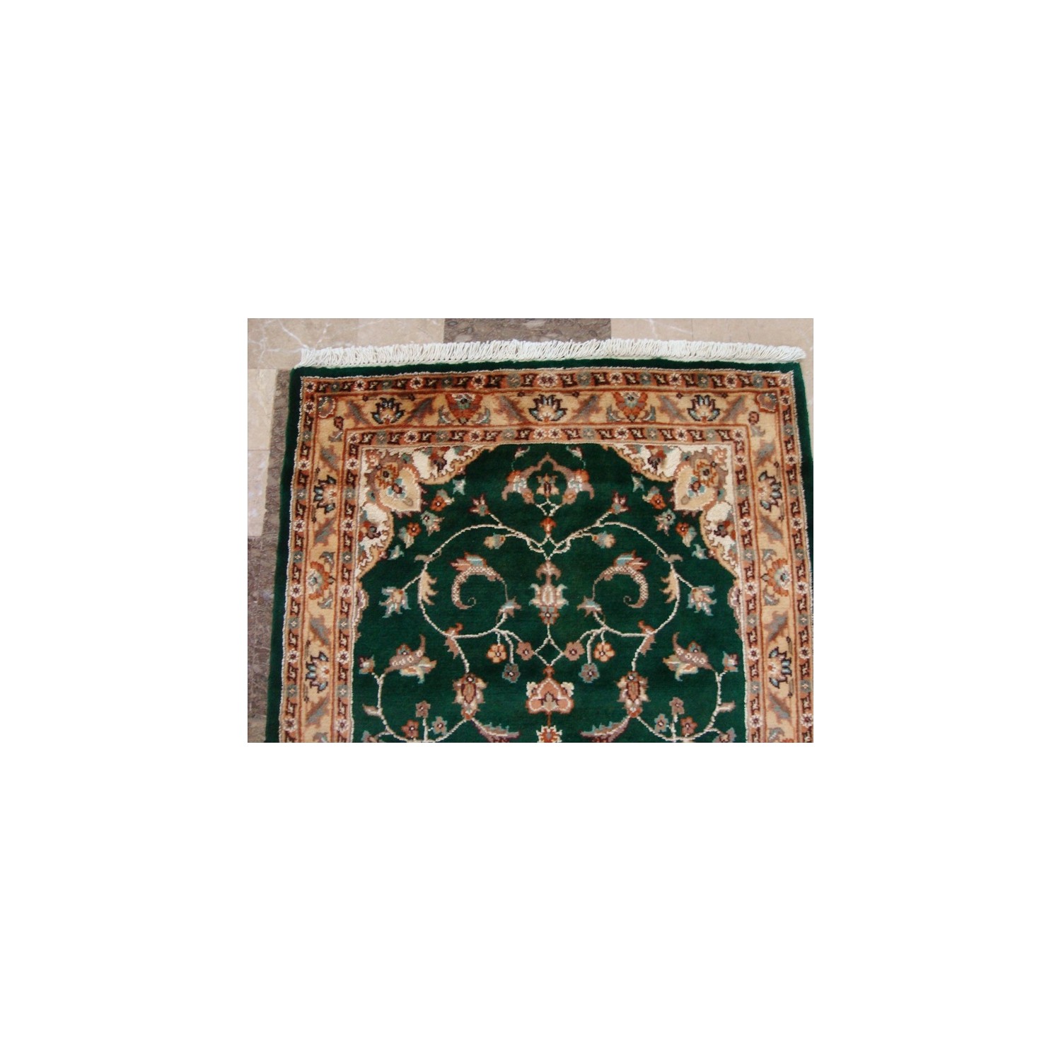 Exclusive Dark Green Floral Medallion Area Rug Hand Knotted Wool Silk Carpet'