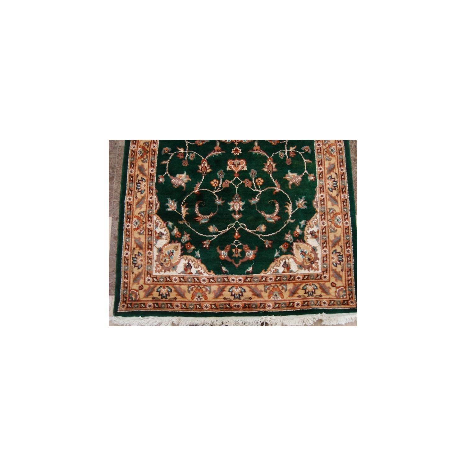 Exclusive Dark Green Floral Medallion Area Rug Hand Knotted Wool Silk Carpet'