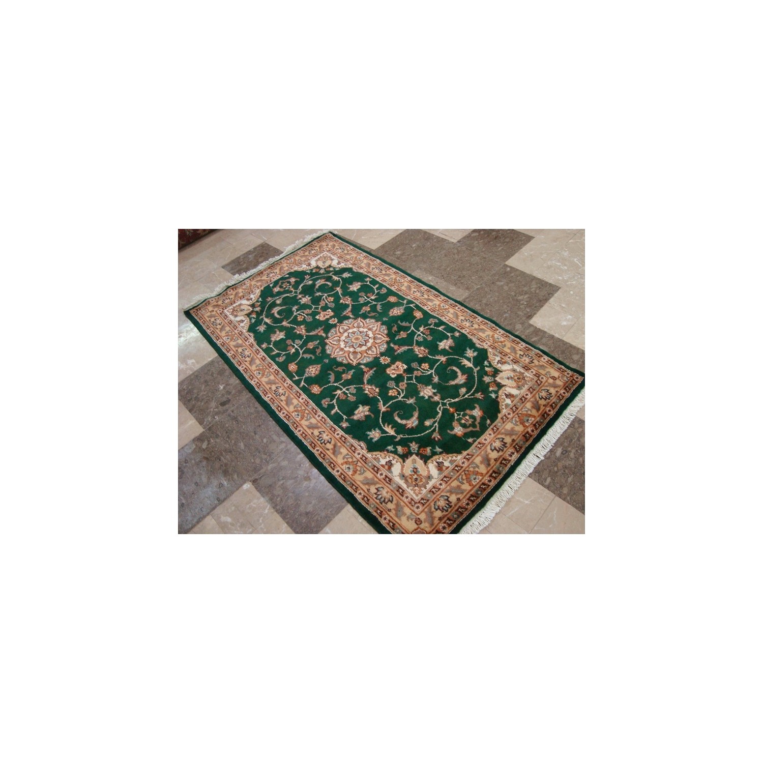 Exclusive Dark Green Floral Medallion Area Rug Hand Knotted Wool Silk Carpet'