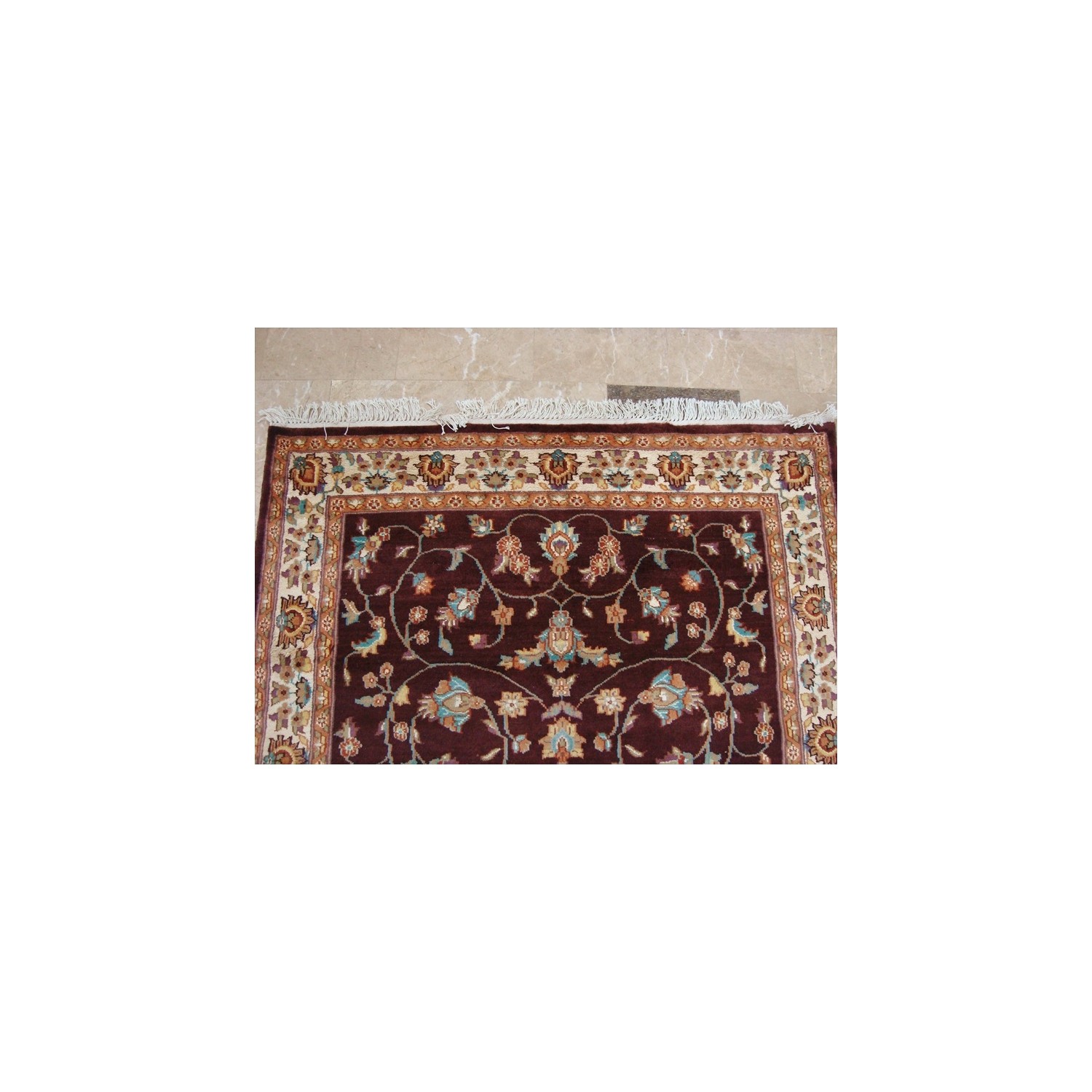 Love Dark Mehroon Red Floral Area Rug Hand Knotted Wool Silk Carpet'