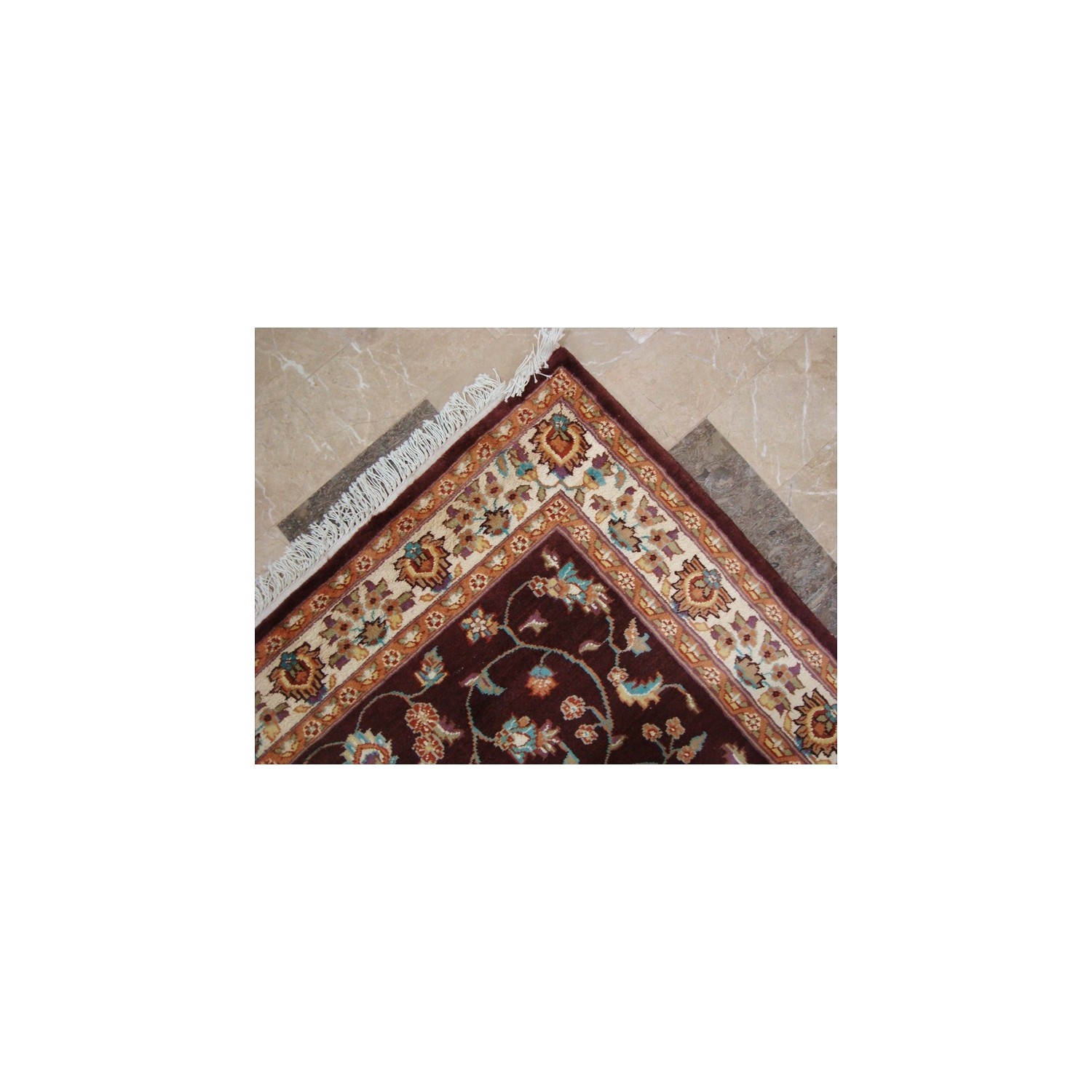 Love Dark Mehroon Red Floral Area Rug Hand Knotted Wool Silk Carpet'