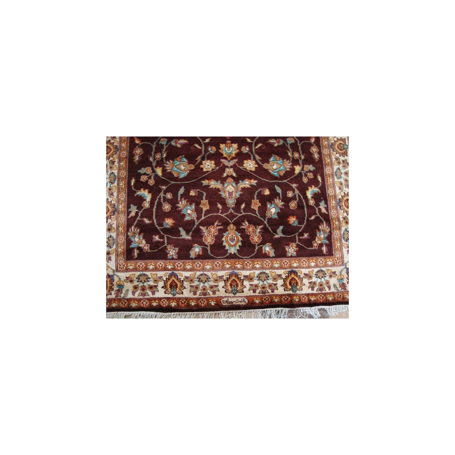 Love Dark Mehroon Red Floral Area Rug Hand Knotted Wool Silk Carpet'