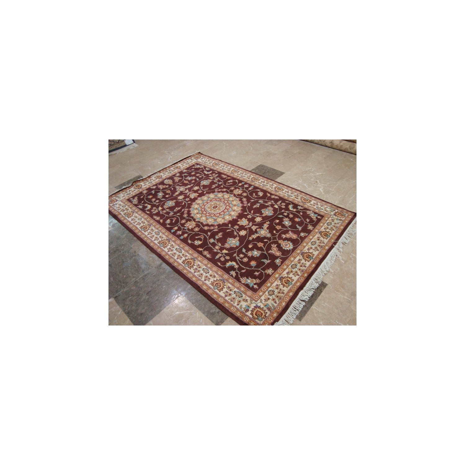 Love Dark Mehroon Red Floral Area Rug Hand Knotted Wool Silk Carpet'