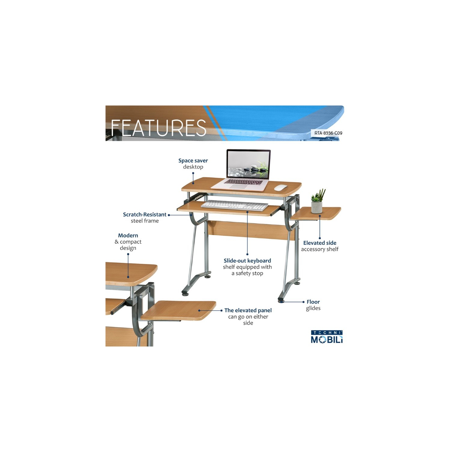 TECHNI MOBILI Cassandra Wood Comptuer Desk in Cherry