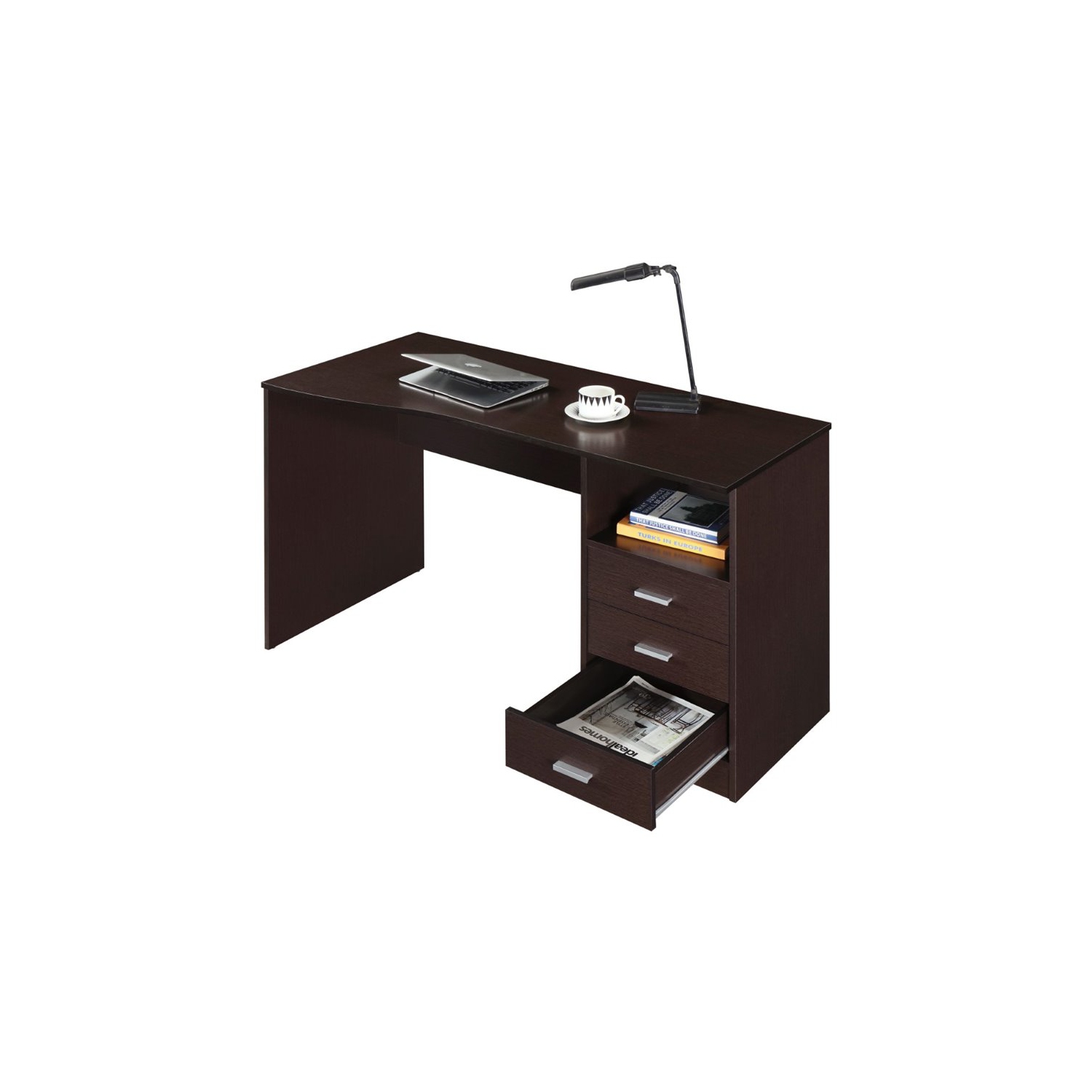 Techni Mobili Classy Computer Desk with 3 Drawers in Espresso