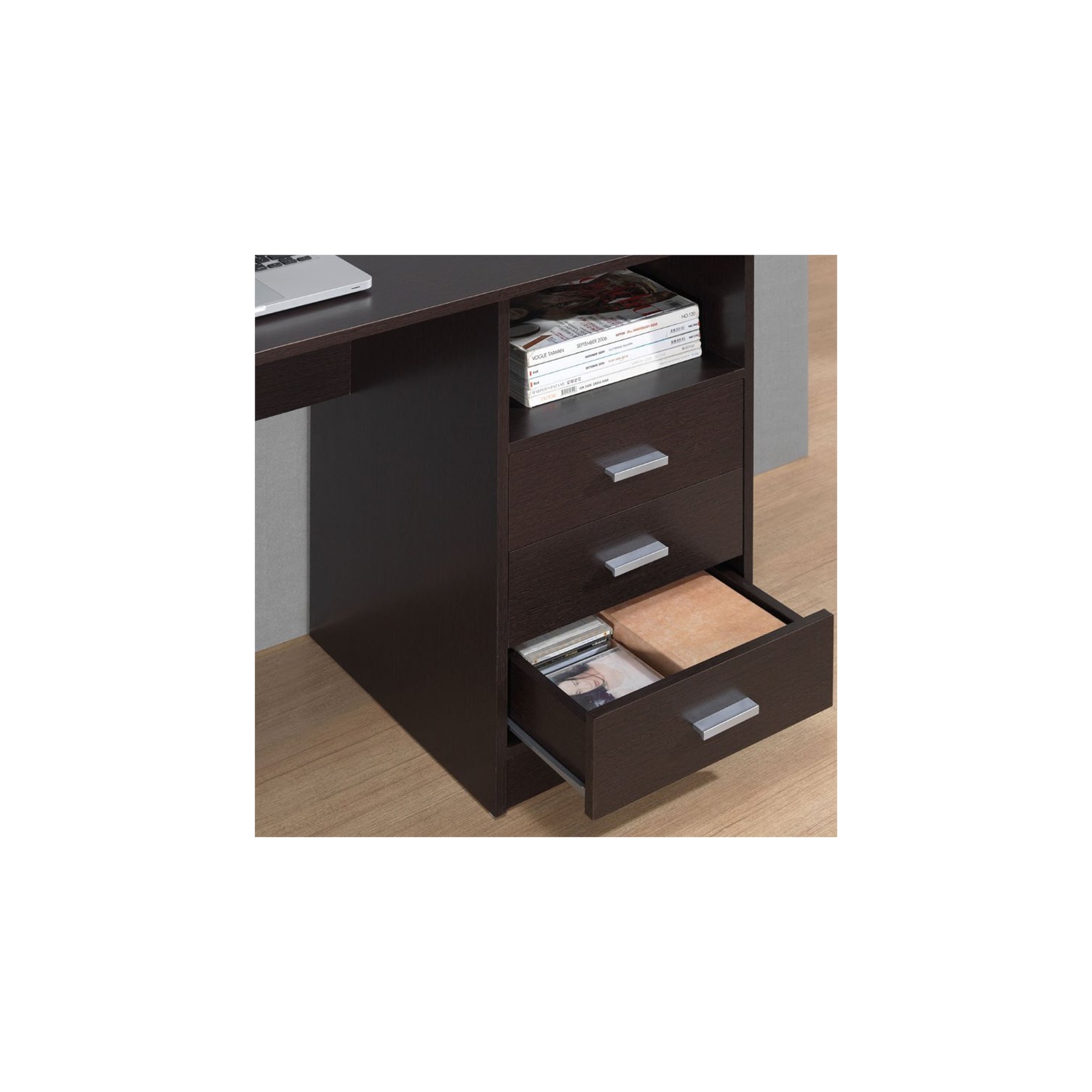 Techni Mobili Classy Computer Desk with 3 Drawers in Espresso