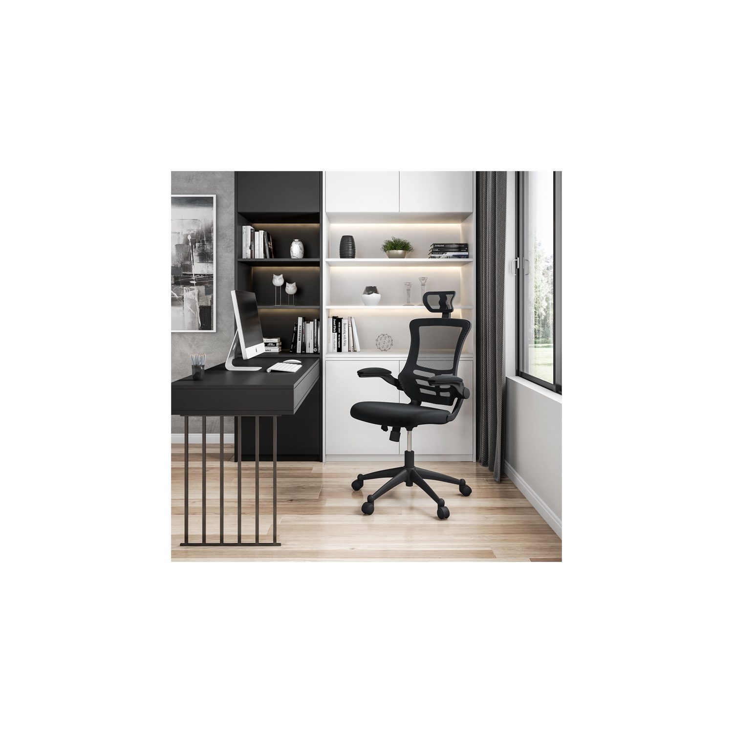 Techni Mobili Executive High Back Office Chair with Headrest in Black