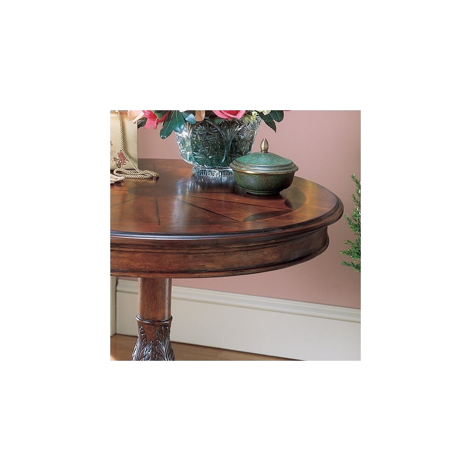 Plantation de table à caisson rond, cerisier clair