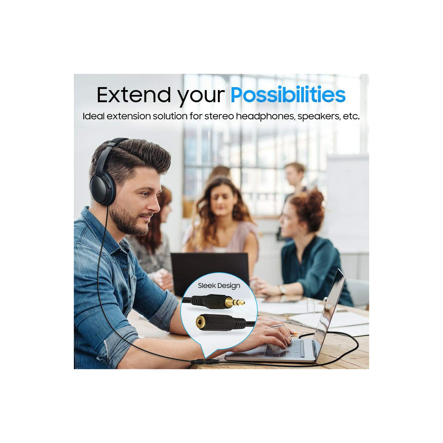 Câble de rallonge pour casque d'écoute audio stéréo 3,5 mm - 3 pi