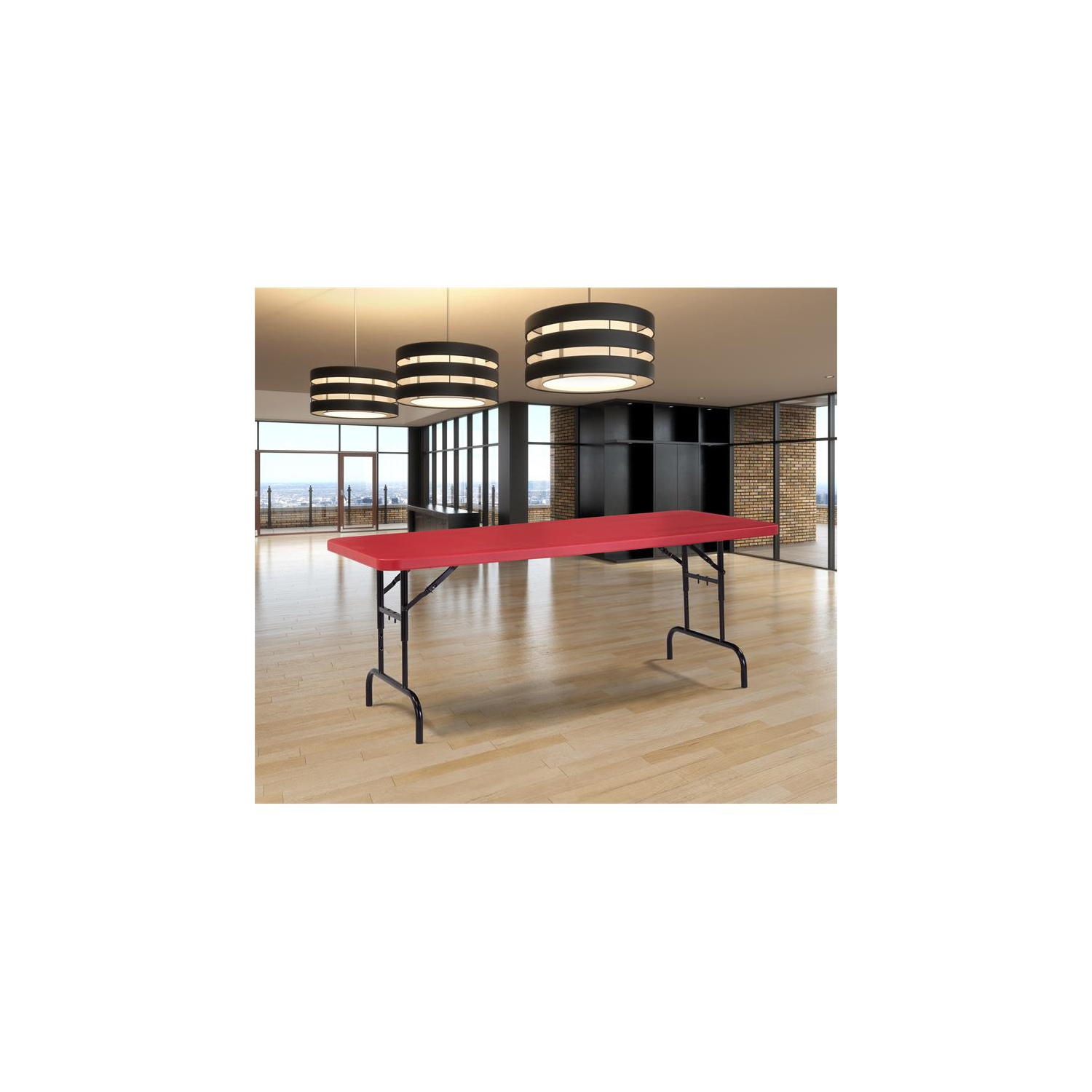 Adjustable Height Folding Table Red- 30" x 72" x 1 3/4"