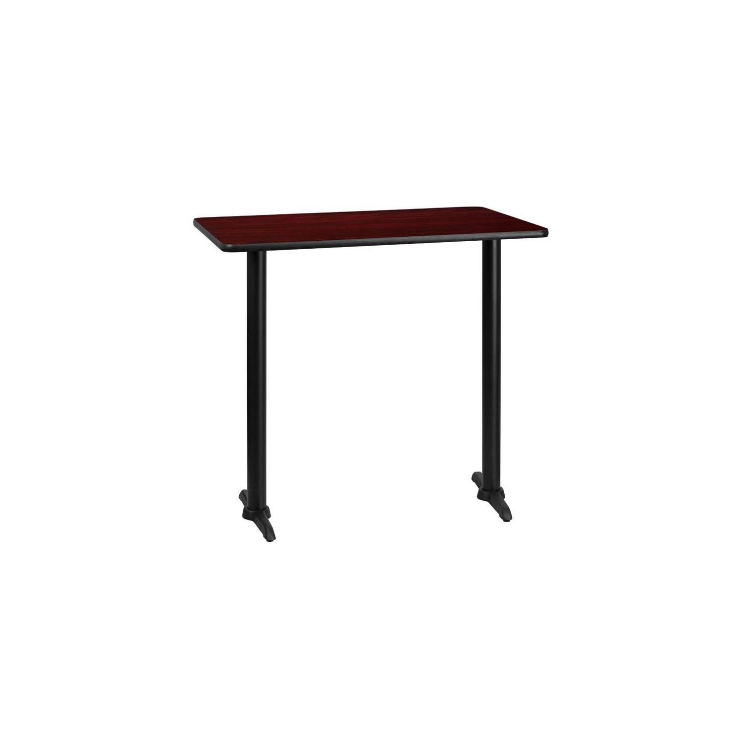 30'' x 42'' Rectangular Mahogany Laminate Table Top with 5'' x 22'' Bar Height Table Bases