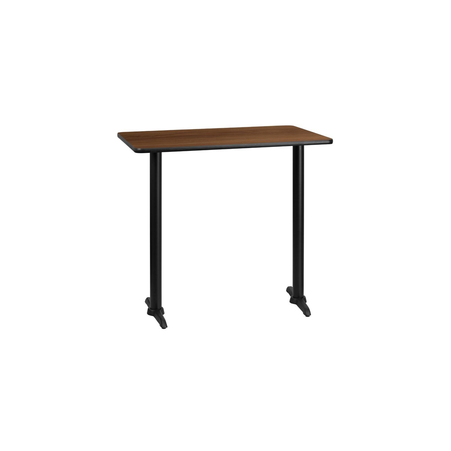 30'' x 42'' Rectangular Walnut Laminate Table Top with 5'' x 22'' Bar Height Table Bases