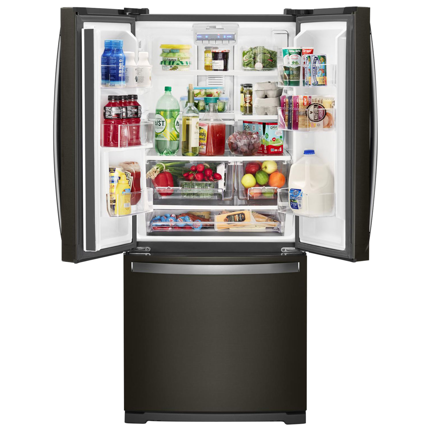 Whirlpool 30" 19.7 CuFt French Door Refrigerator w/ LED Lighting-Black Stainless Steel