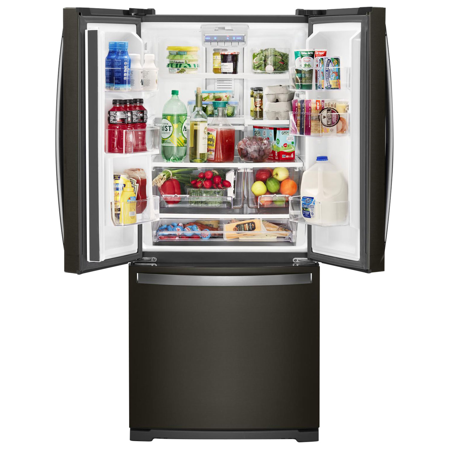 Whirlpool 30" 19.7 CuFt French Door Refrigerator w/ LED Lighting-Black Stainless Steel