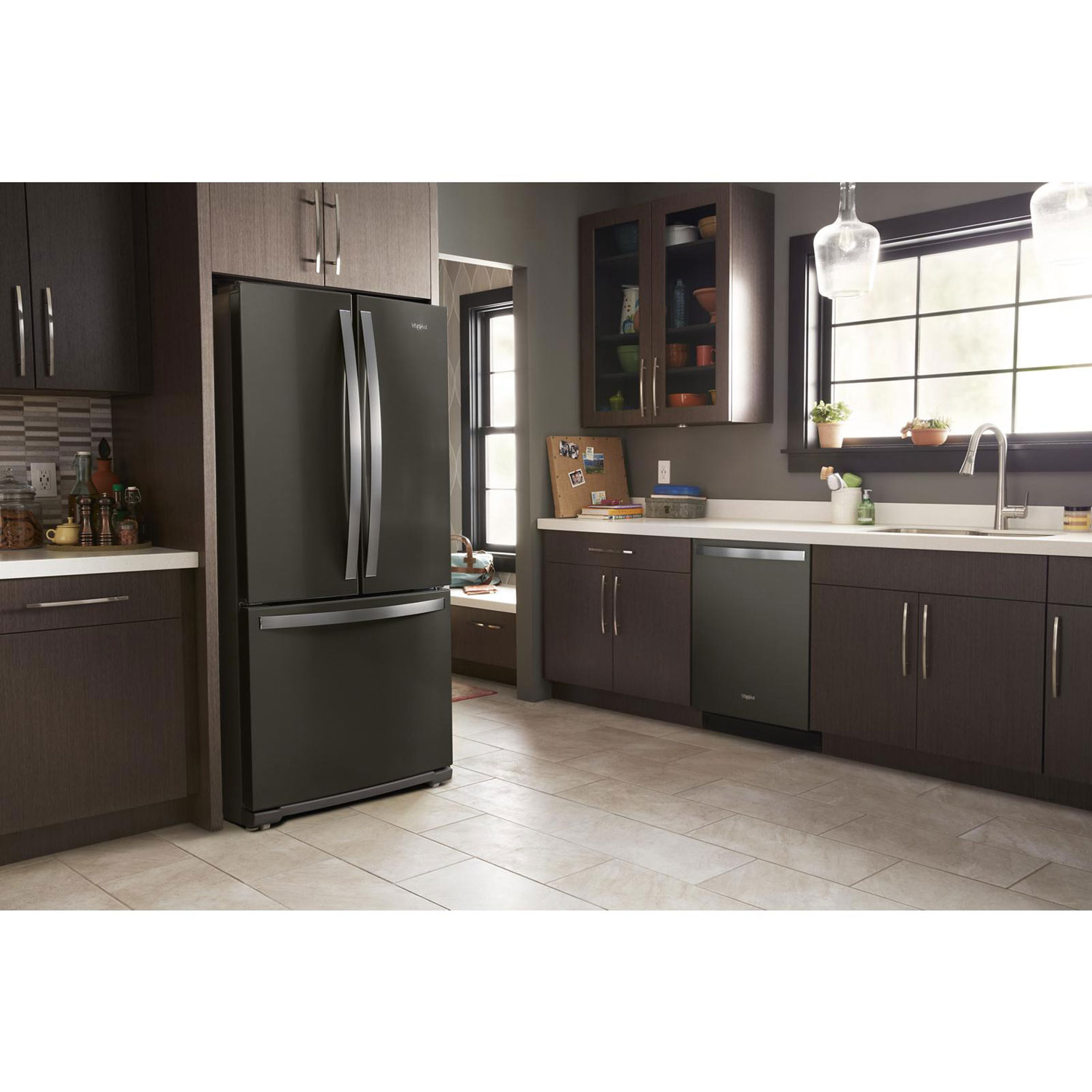 Whirlpool 30" 19.7 Cu Ft French Door Refrigerator w/ LED Lighting-Black Stainless Steel