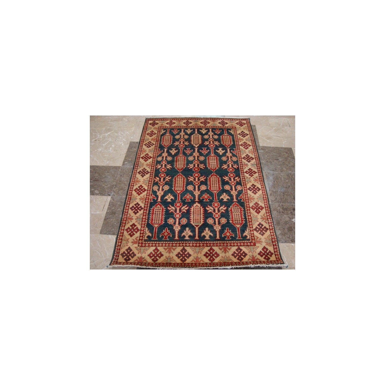 Super Kazak Caucasion Geometric Afghan Veg Dyed Mahal Hand Knotted Rug Carpet'
