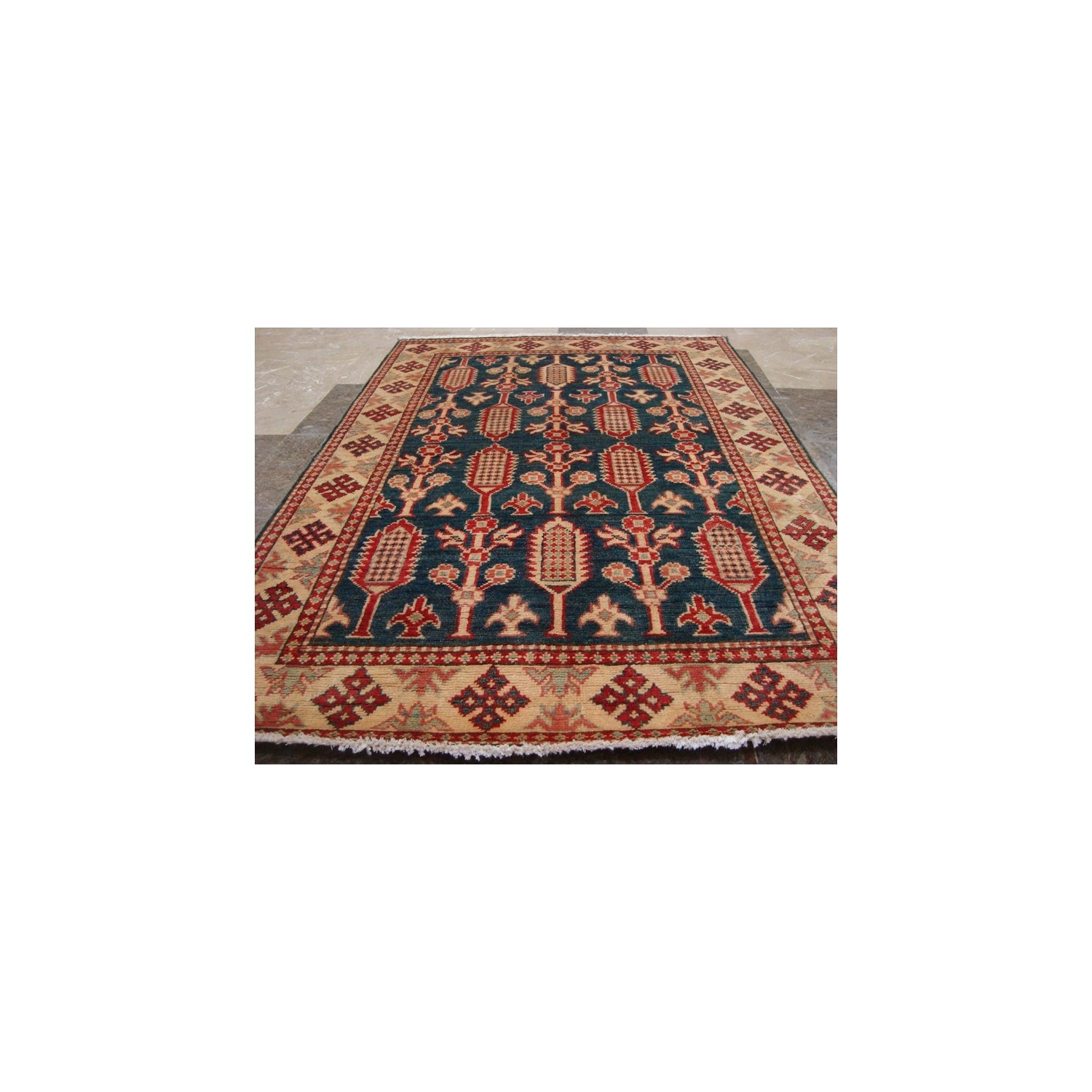 Super Kazak Caucasion Geometric Afghan Veg Dyed Mahal Hand Knotted Rug Carpet'