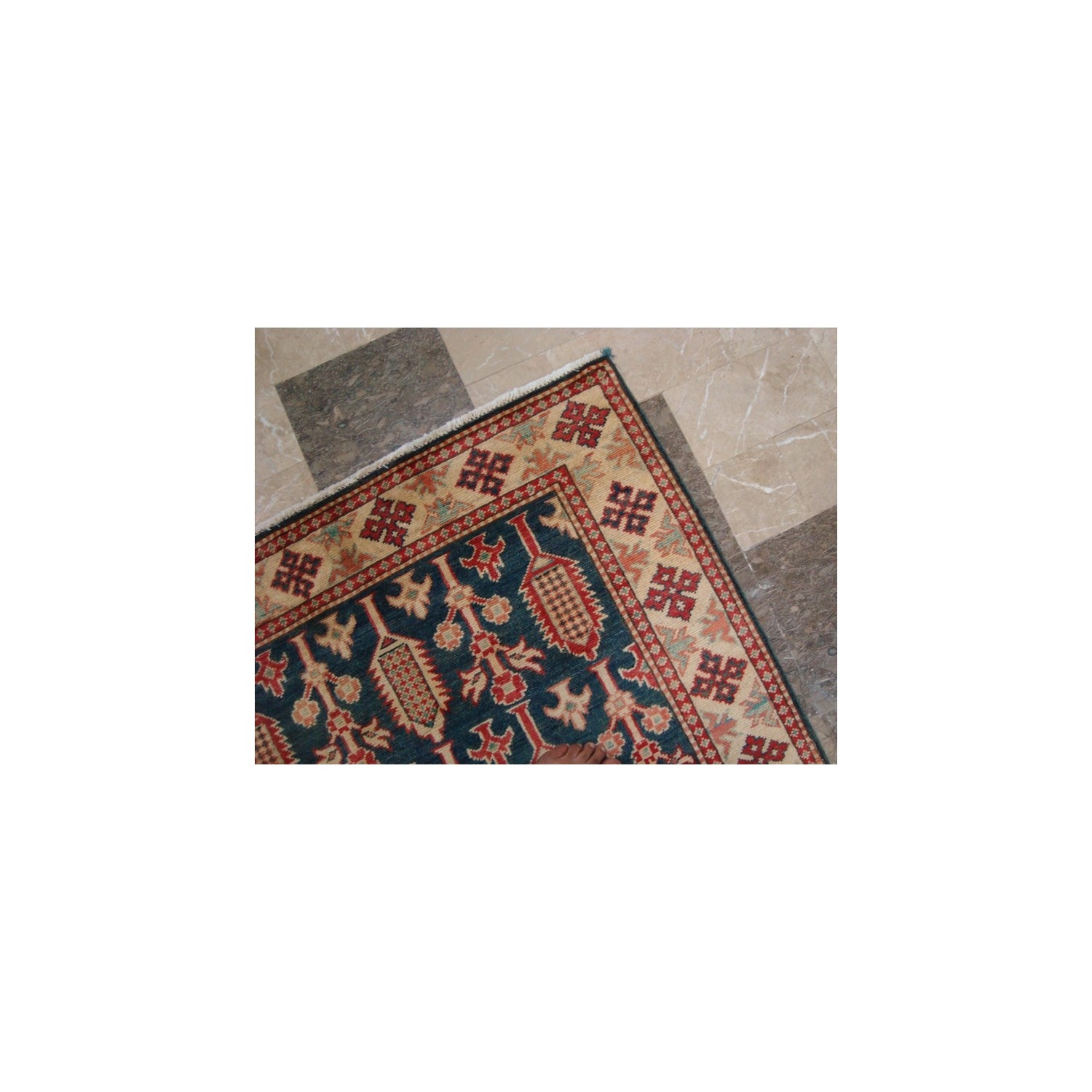 Super Kazak Caucasion Geometric Afghan Veg Dyed Mahal Hand Knotted Rug Carpet'