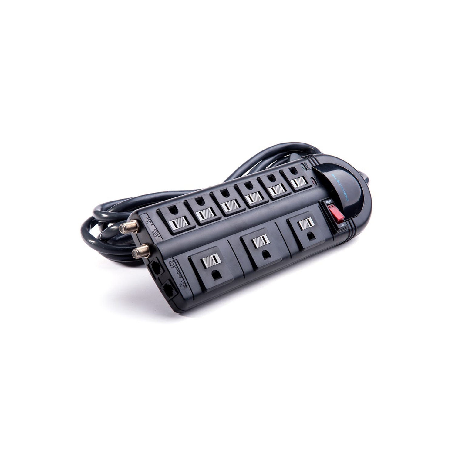 BlueDiamond Defend Home Theatre 9 Oulets Surge Protector|10ft Heavy Duty Power Cord|Phone Line Protection|COAX Protection|Child Safety Covers|3150