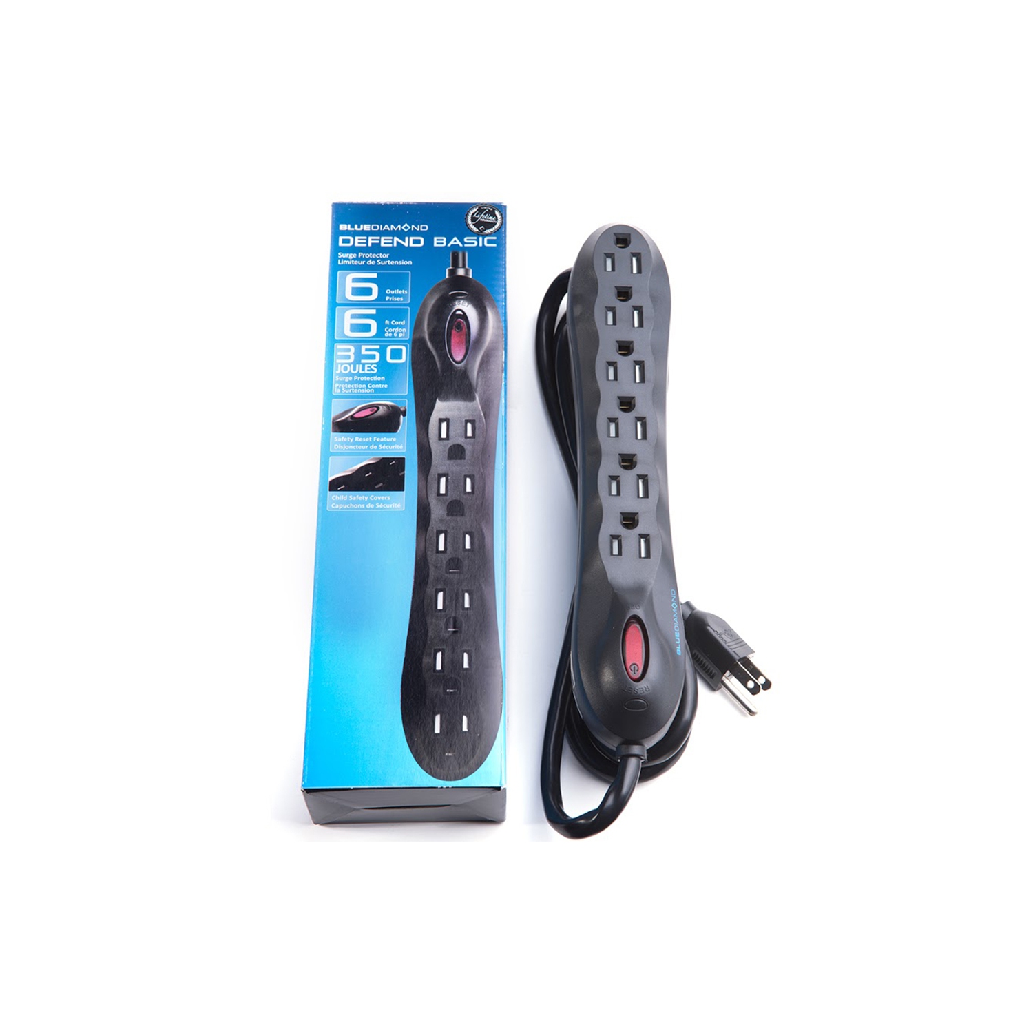 BlueDiamond Defend Basic 6 Oulets Surge Protector|6ft Heavy Duty Power Cord|Safety Reset Feature|Child Safety Covers|Surge Protection Indicator|Home