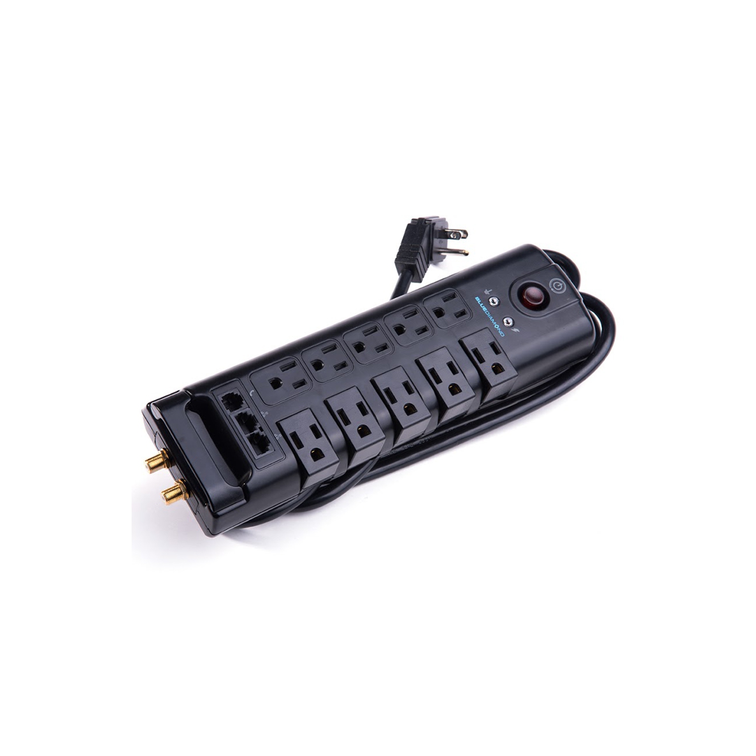 BlueDiamond Defend Flex 10 Oulets Surge Protector|8ft Heavy Duty Power Cord|Five 90° Rotating Outlets|Phone Line Protection|2880 Joule Energy