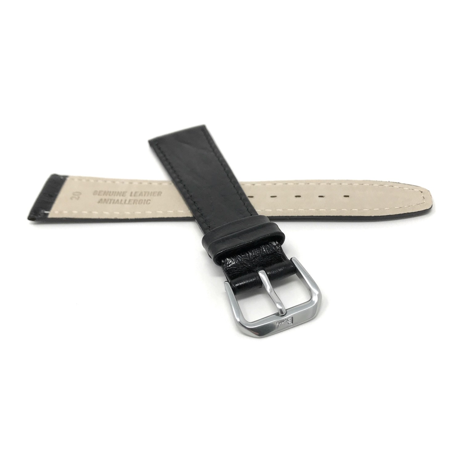 20mm Slim Semi-Glossy Black Leather Smartwatch Band Strap for Skagen Hagen, Signatur and Hald