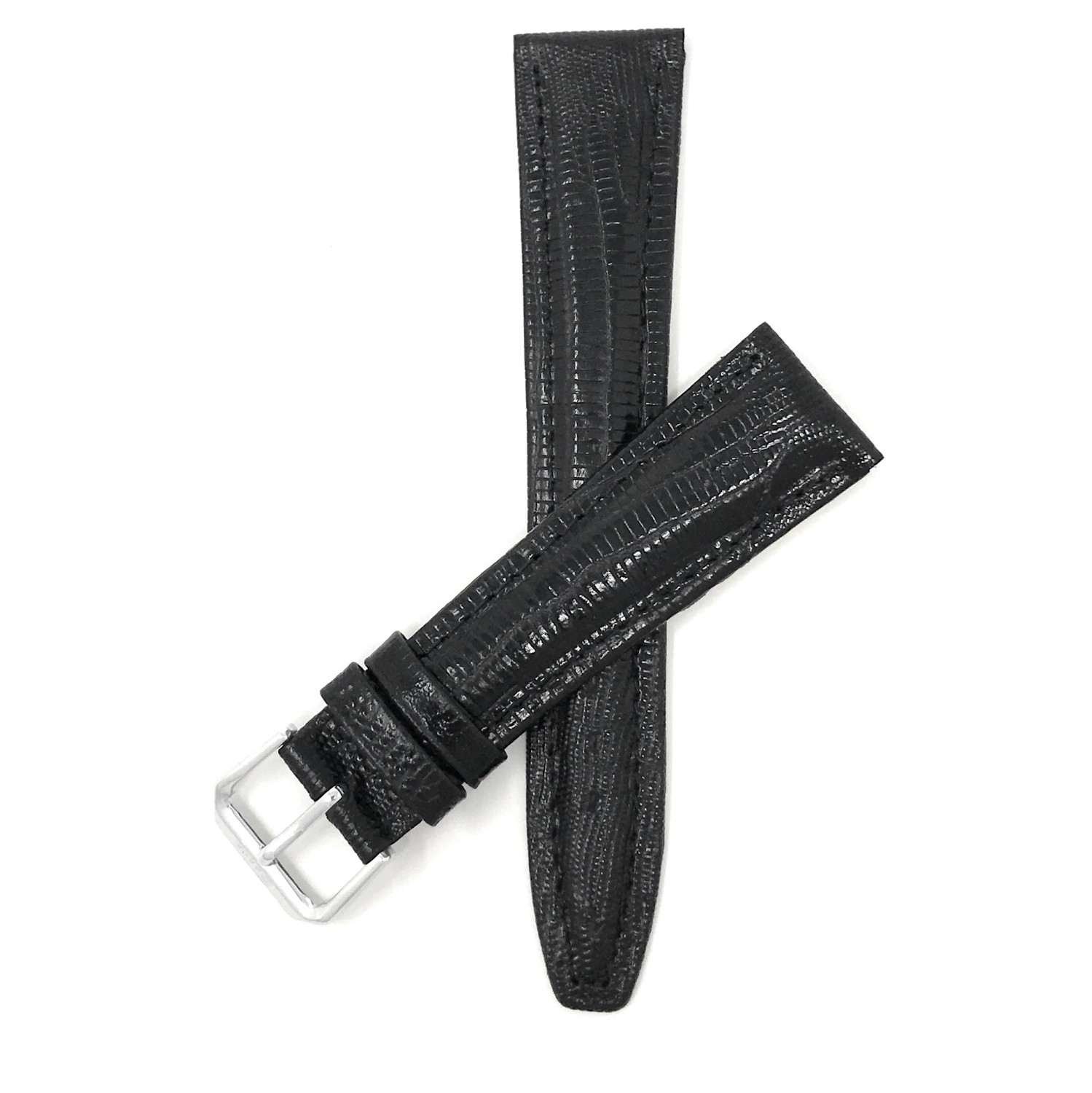 14mm, Womens', Black Lizard Style, Genuine Leather Watch Band Strap, Glossy Finish, Also Comes in Brown, Tan and Blue