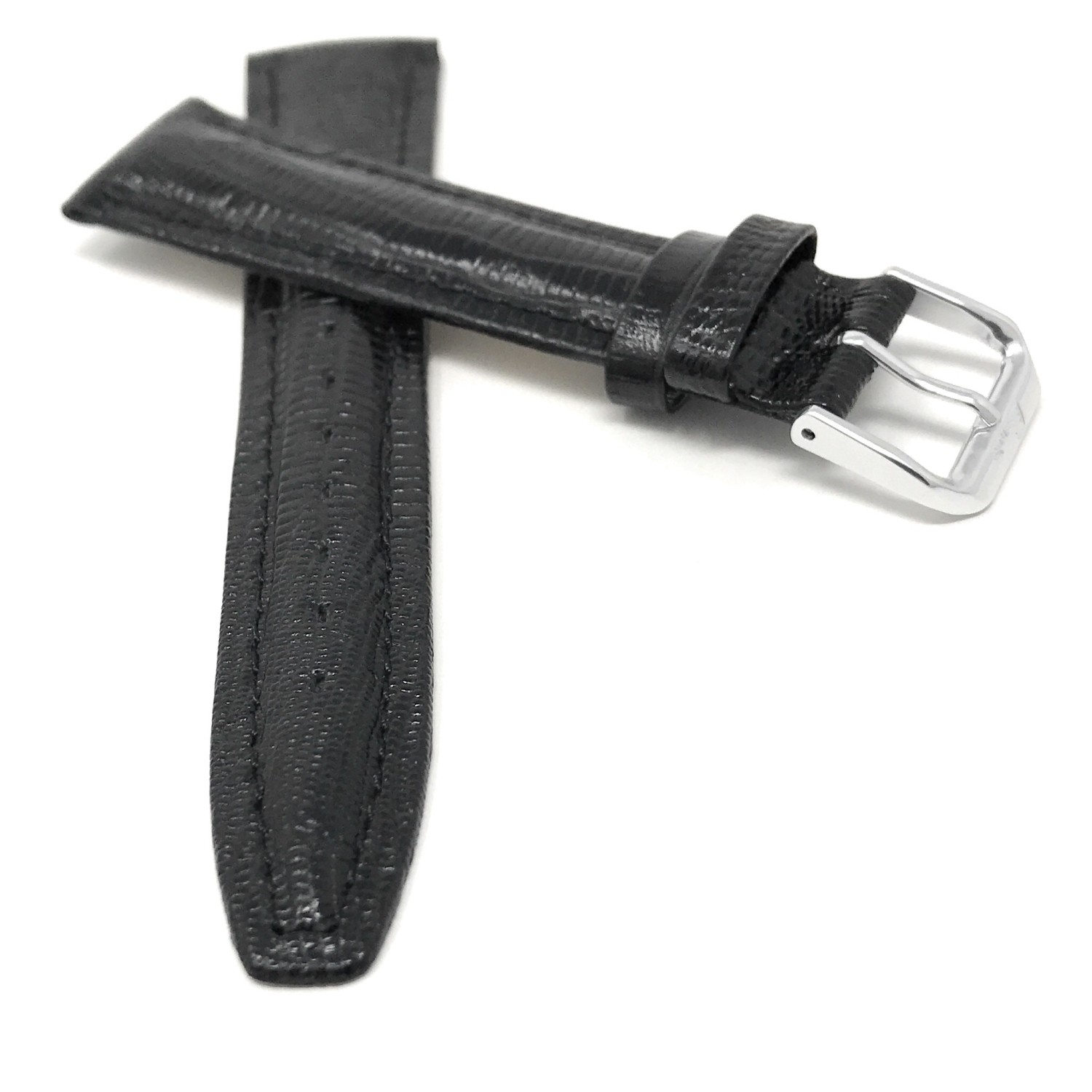 14mm, Womens', Black Lizard Style, Genuine Leather Watch Band Strap, Glossy Finish, Also Comes in Brown, Tan and Blue