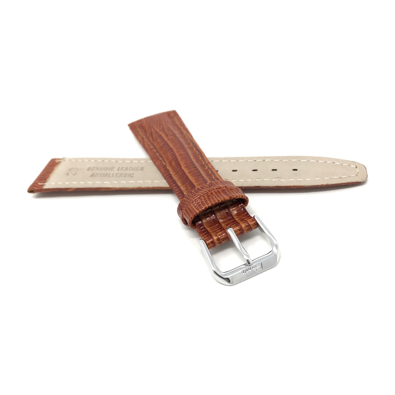 20mm Lizard Style Glossy Tan Leather Smartwatch Band Strap for Skagen Hagen, Signatur and Hald