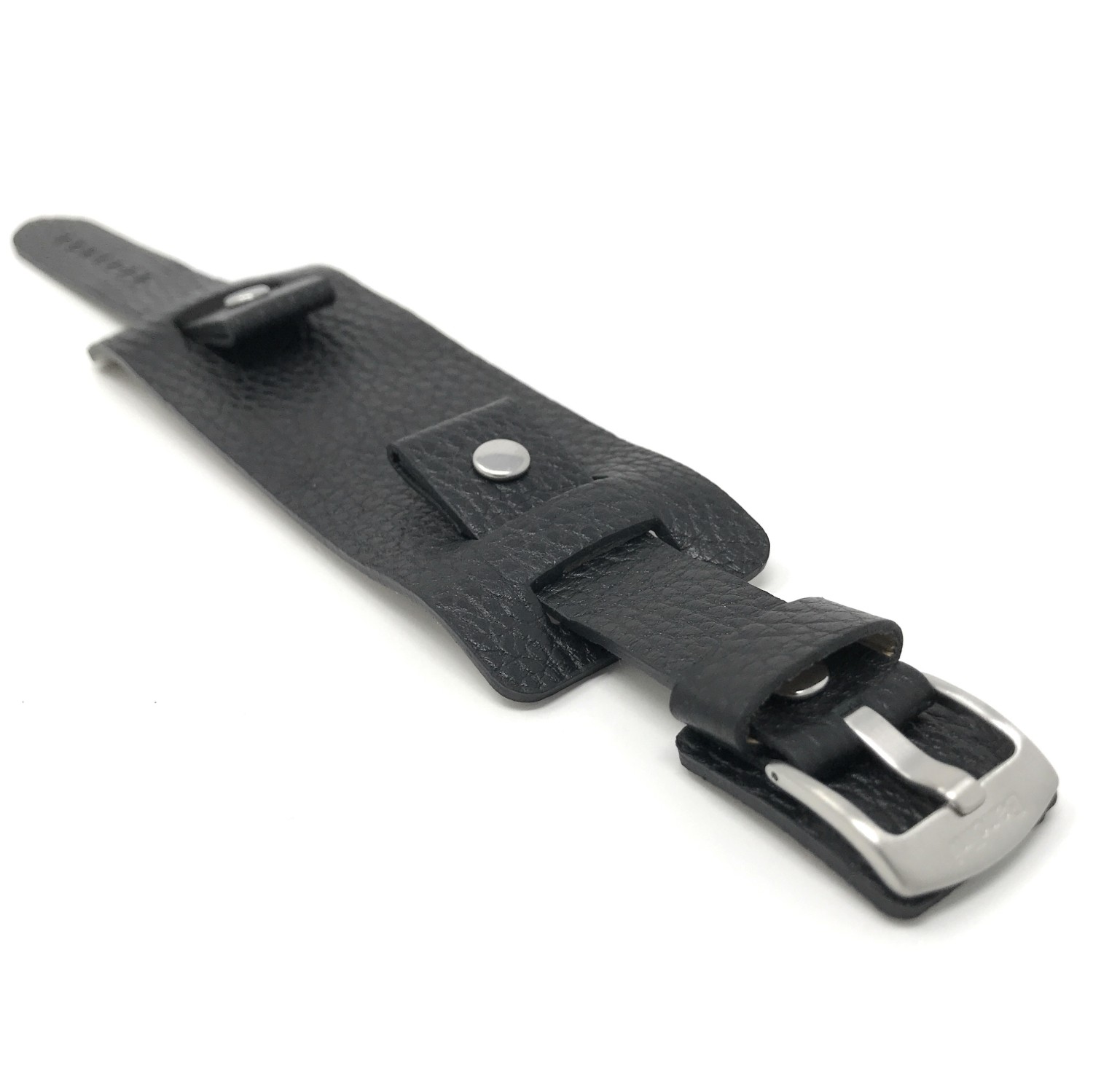 22mm Black Genuine Leather Biker Watch Band Strap, Rectangular Shape, Also Comes in Brown
