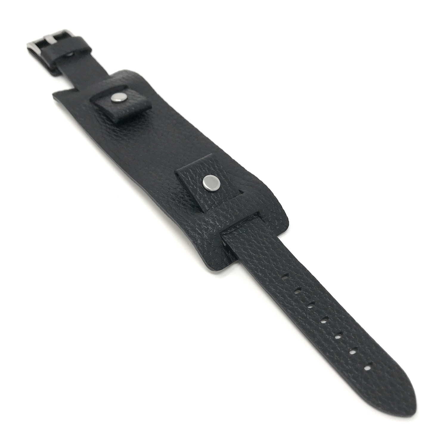 22mm Black Genuine Leather Biker Watch Band Strap, Rectangular Shape, Also Comes in Brown