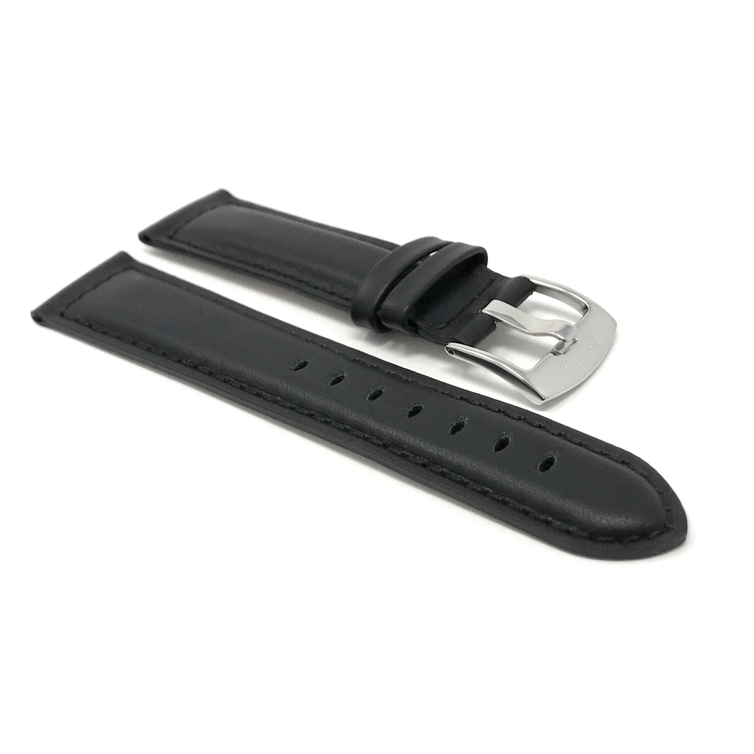 20mm Black Smartwatch Strap for Motorola 360, Leather,Mat Finish, Tone-on-Tone Stitching