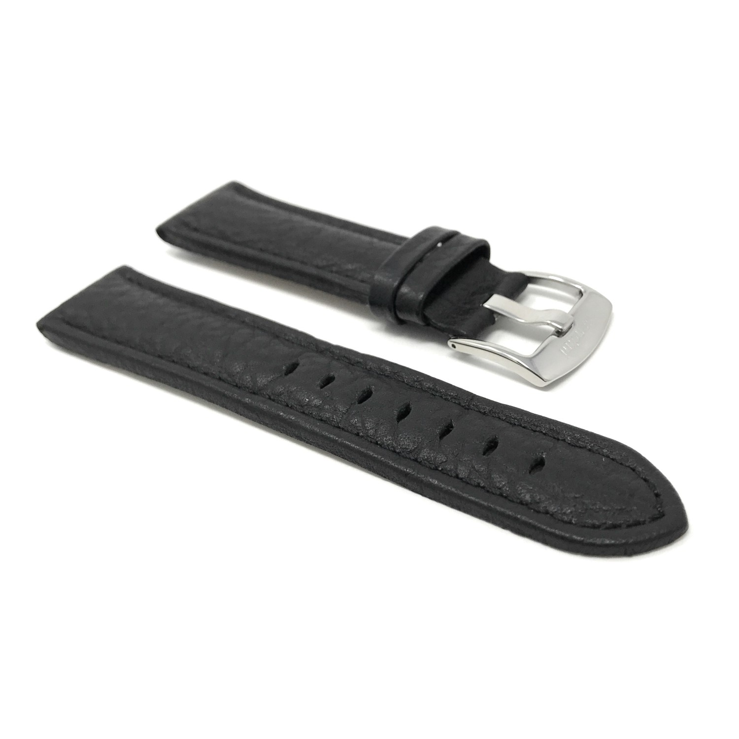 18mm Black Classic Genuine Leather Buffalo Pattern Watch Strap Band, with Stainless Steel Buckle