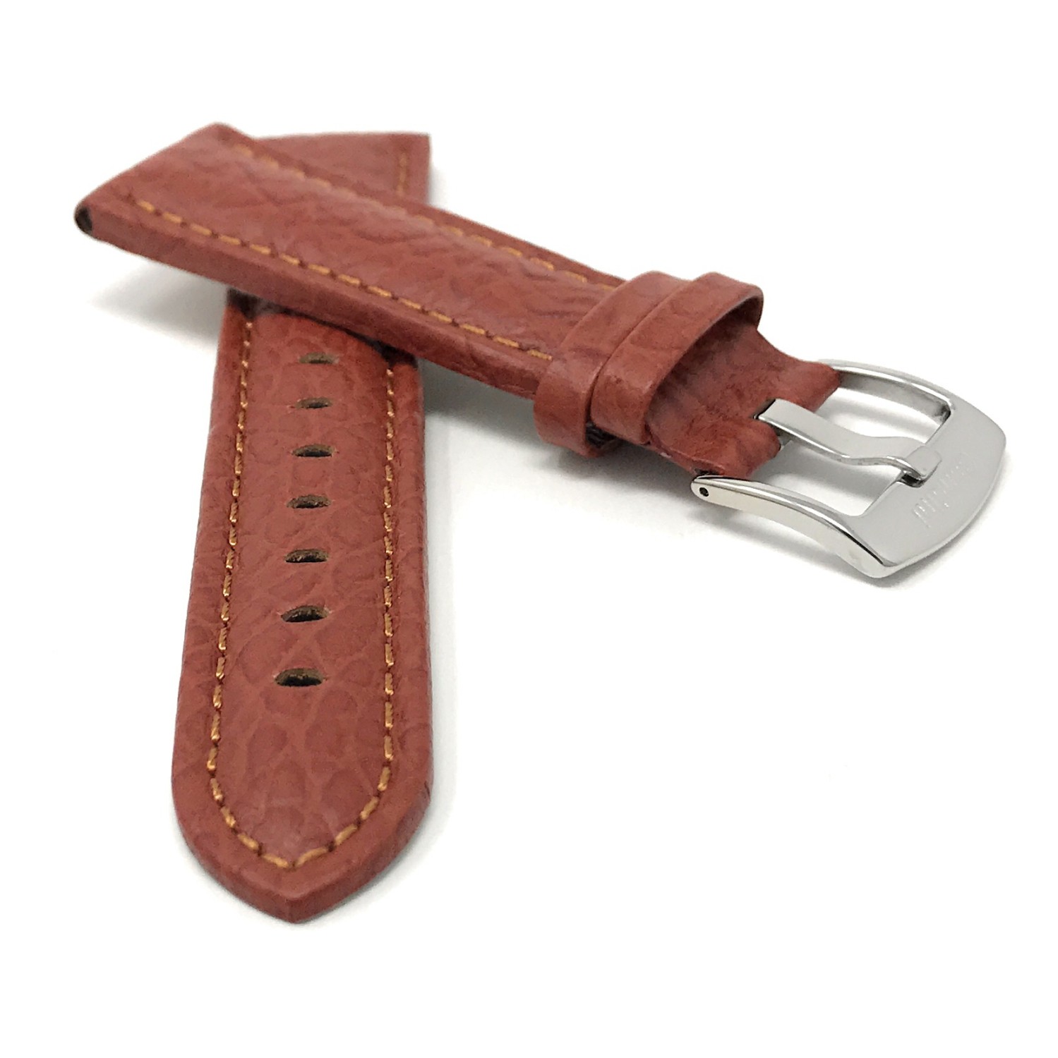 28mm Tan Classic Genuine Leather Buffalo Pattern Watch Strap Band, with Stainless Steel Buckle