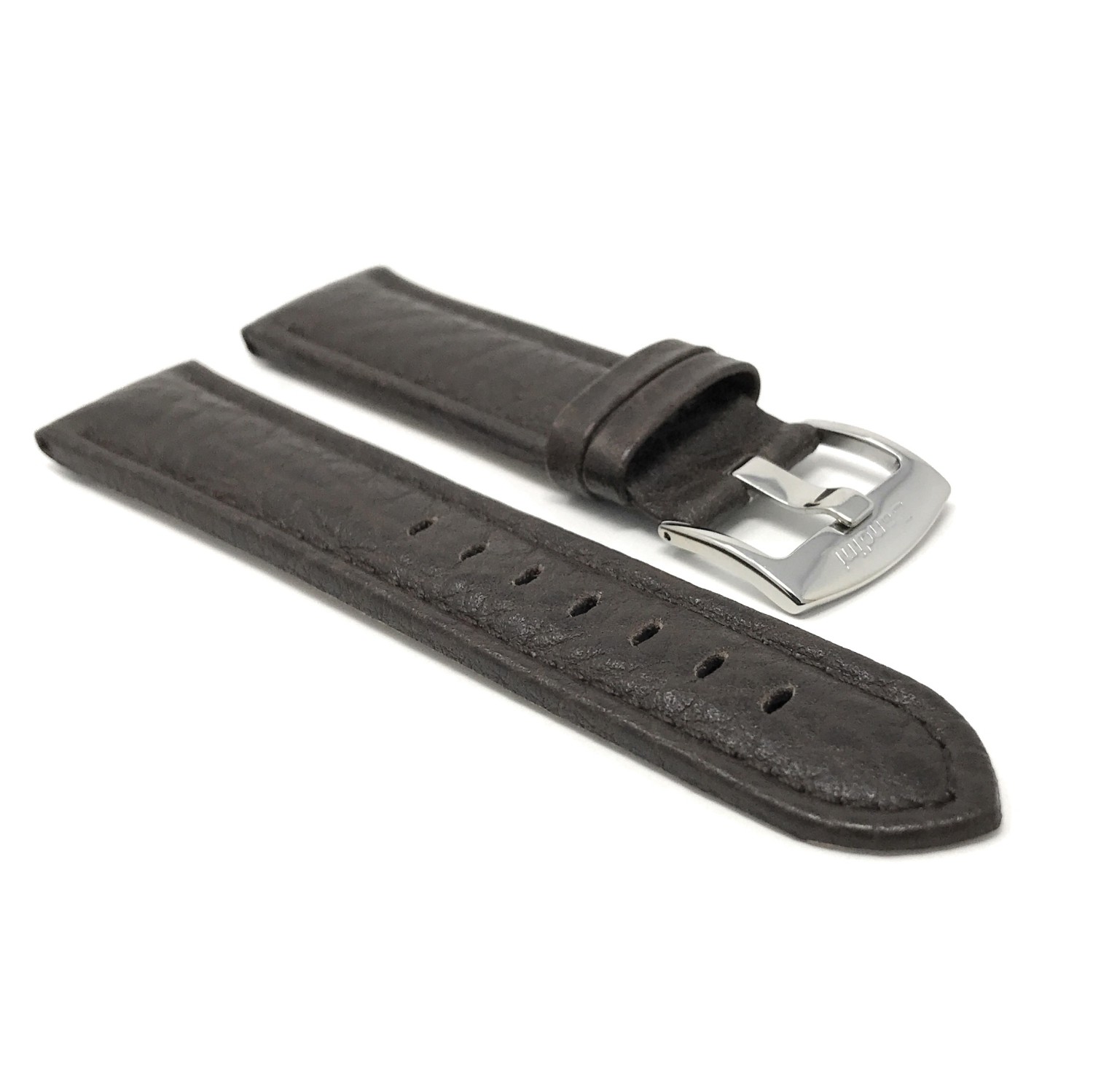 30mm Brown Classic Genuine Leather Buffalo Pattern Watch Strap Band, with Stainless Steel Buckle