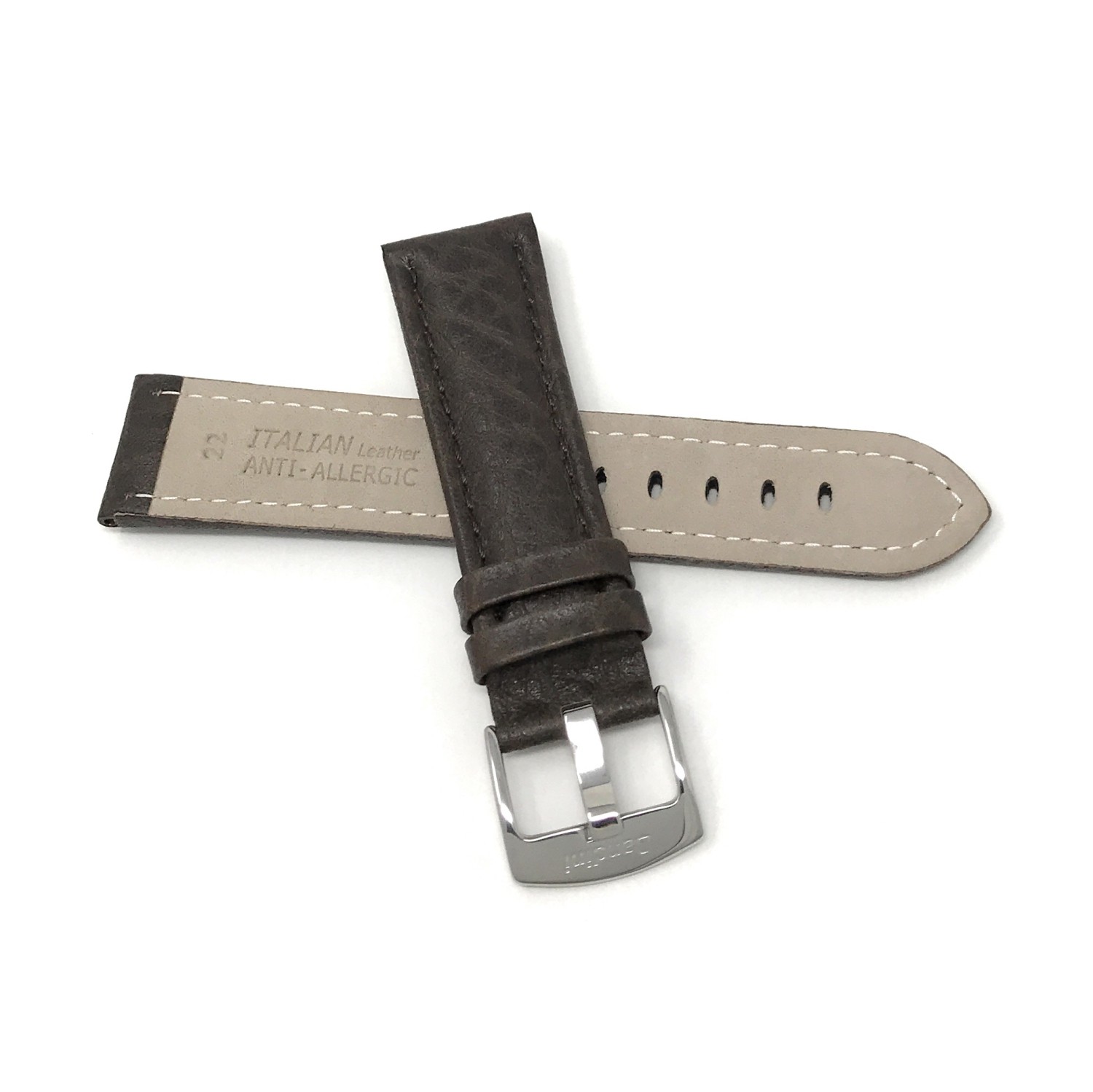 30mm Brown Classic Genuine Leather Buffalo Pattern Watch Strap Band, with Stainless Steel Buckle