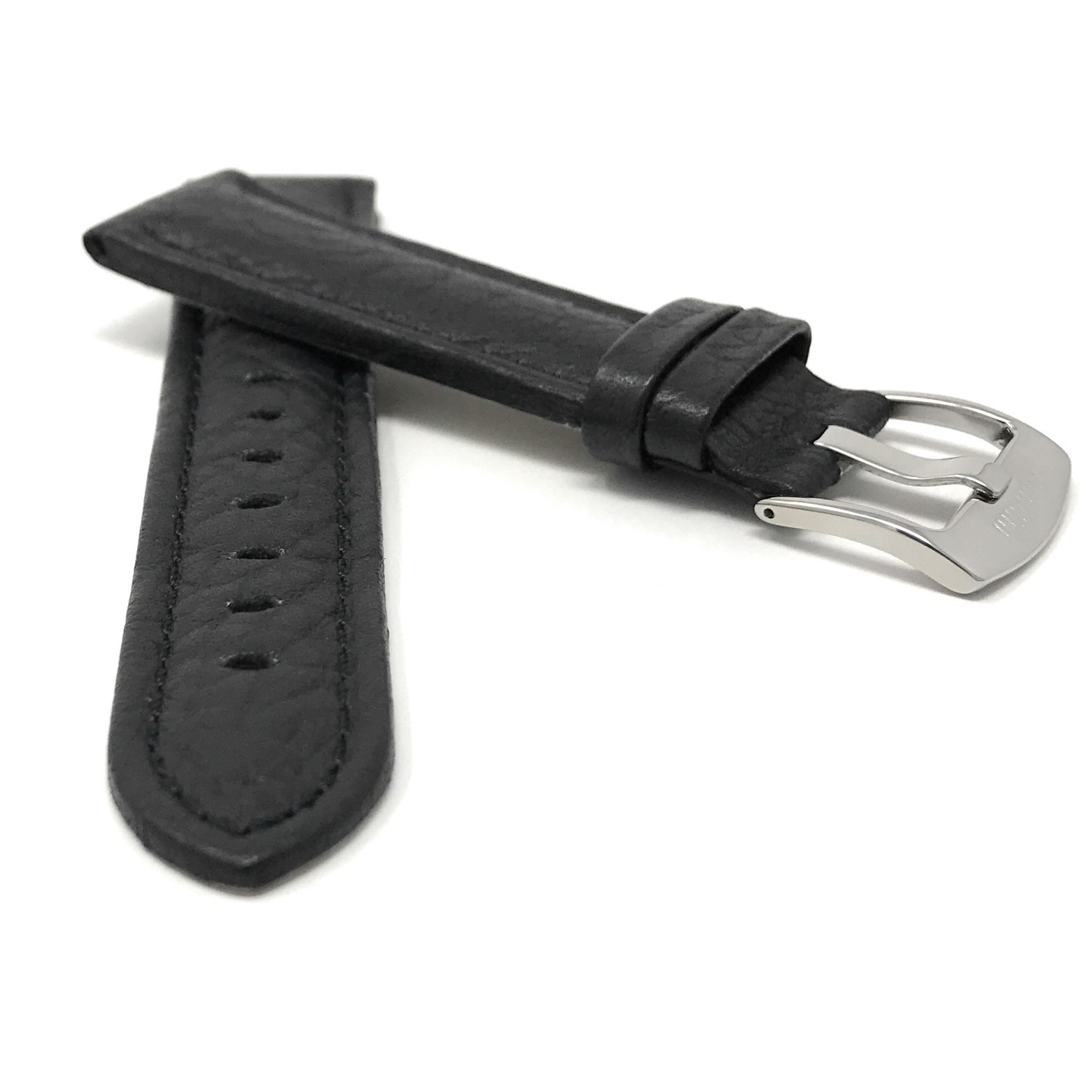 30mm Black Classic Genuine Leather Buffalo Pattern Watch Strap Band, with Stainless Steel Buckle