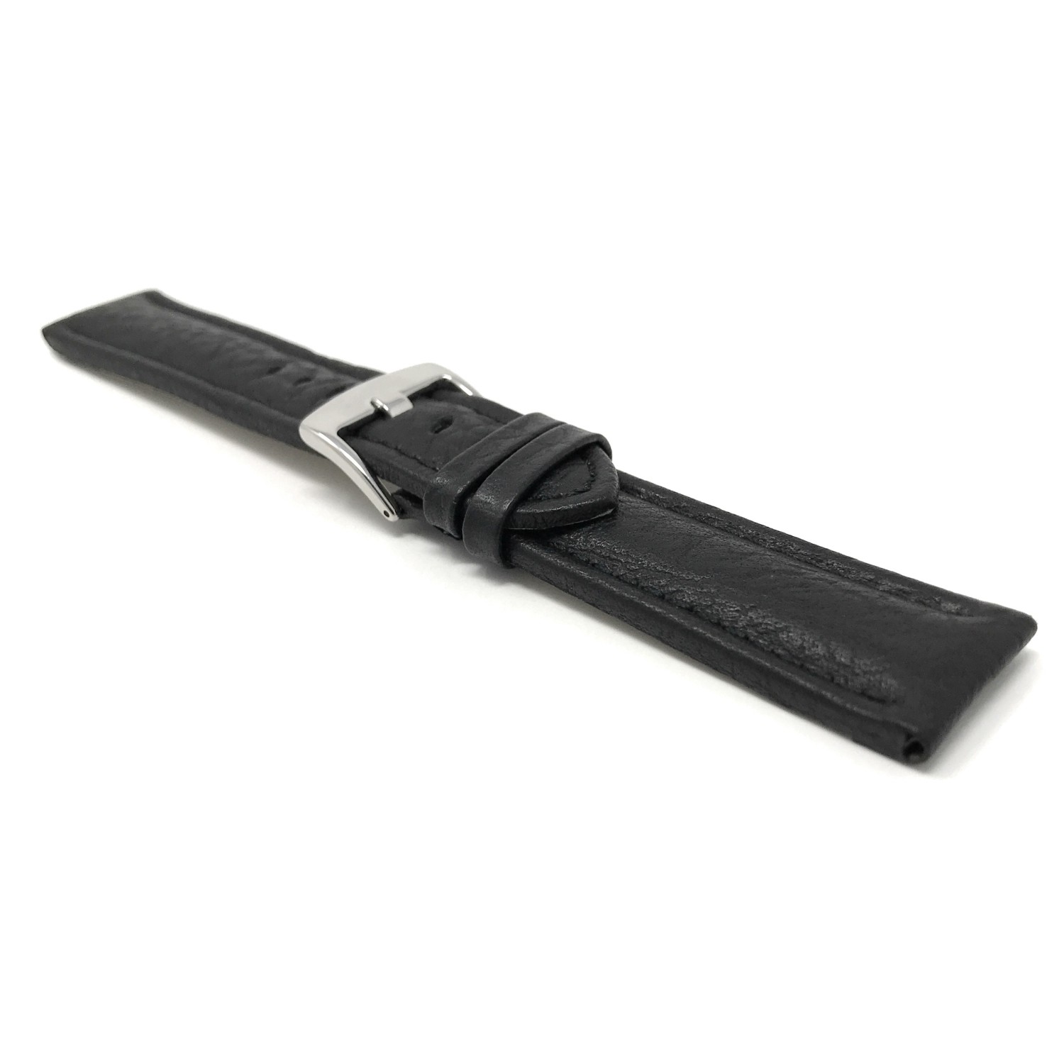 30mm Black Classic Genuine Leather Buffalo Pattern Watch Strap Band, with Stainless Steel Buckle